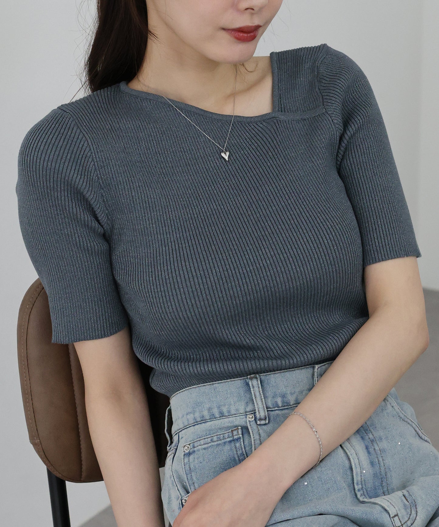 【SALE】アシメネックリブニット