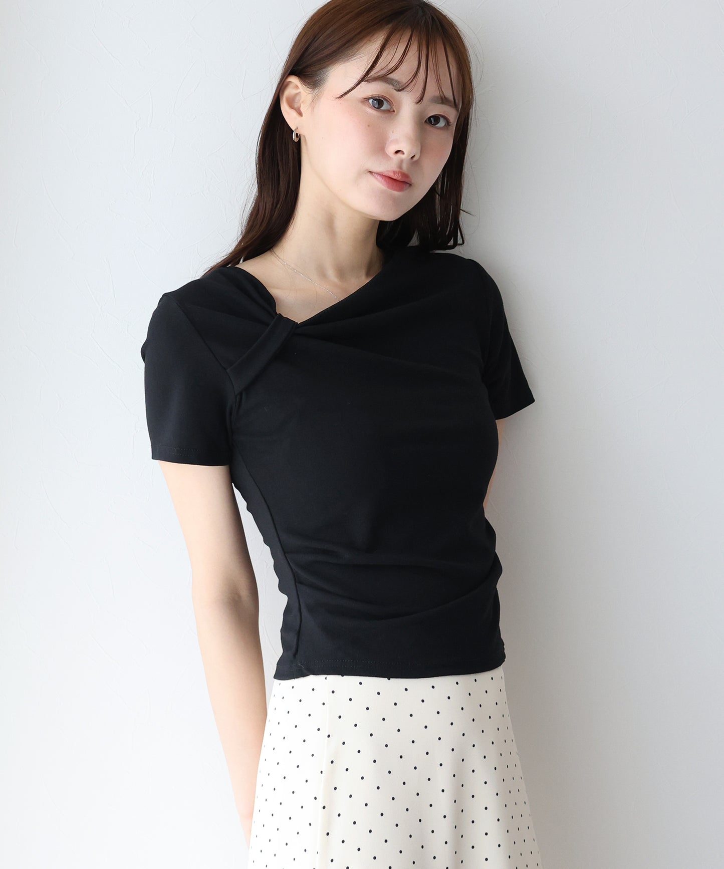 【TIME SALE】半袖アシメドレープTシャツ【ネコポス】