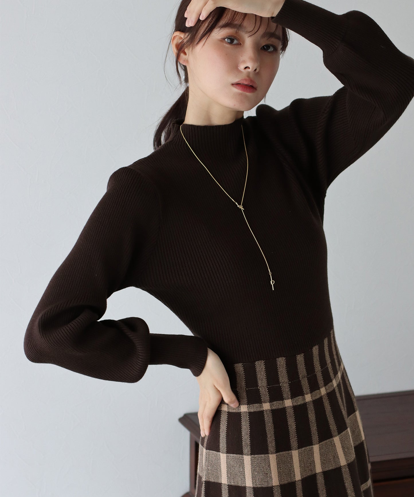 【TIME SALE】選べる2丈・チェックジャガードニットワンピース