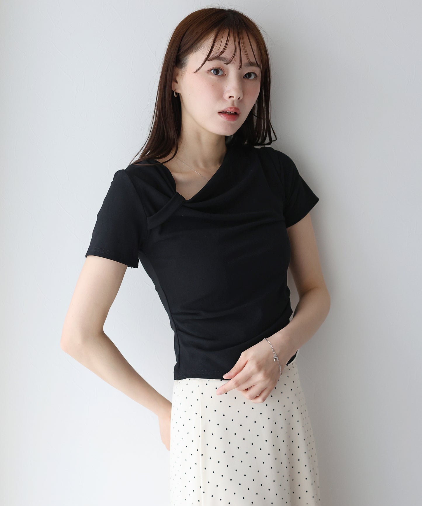 【TIME SALE】半袖アシメドレープTシャツ【ネコポス】