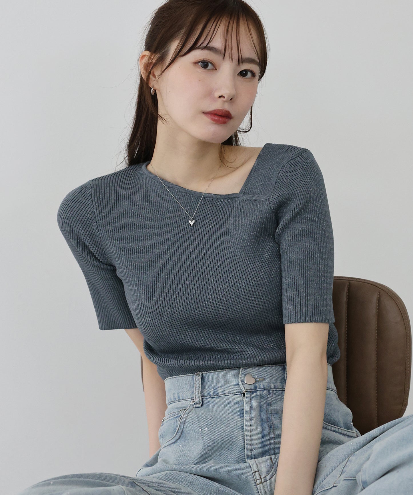 【SALE】アシメネックリブニット