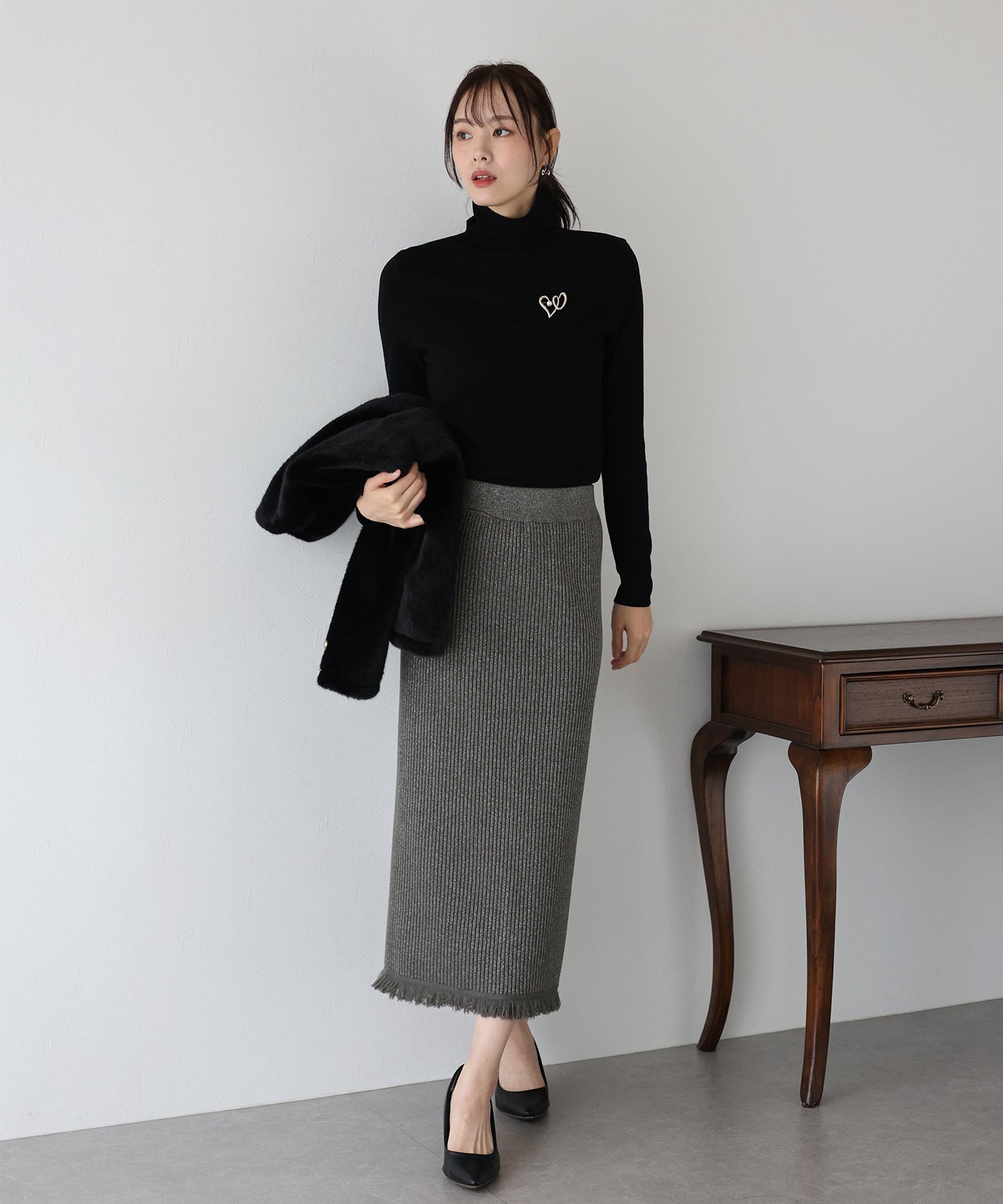 【SALE】ラメニットフリンジスカート