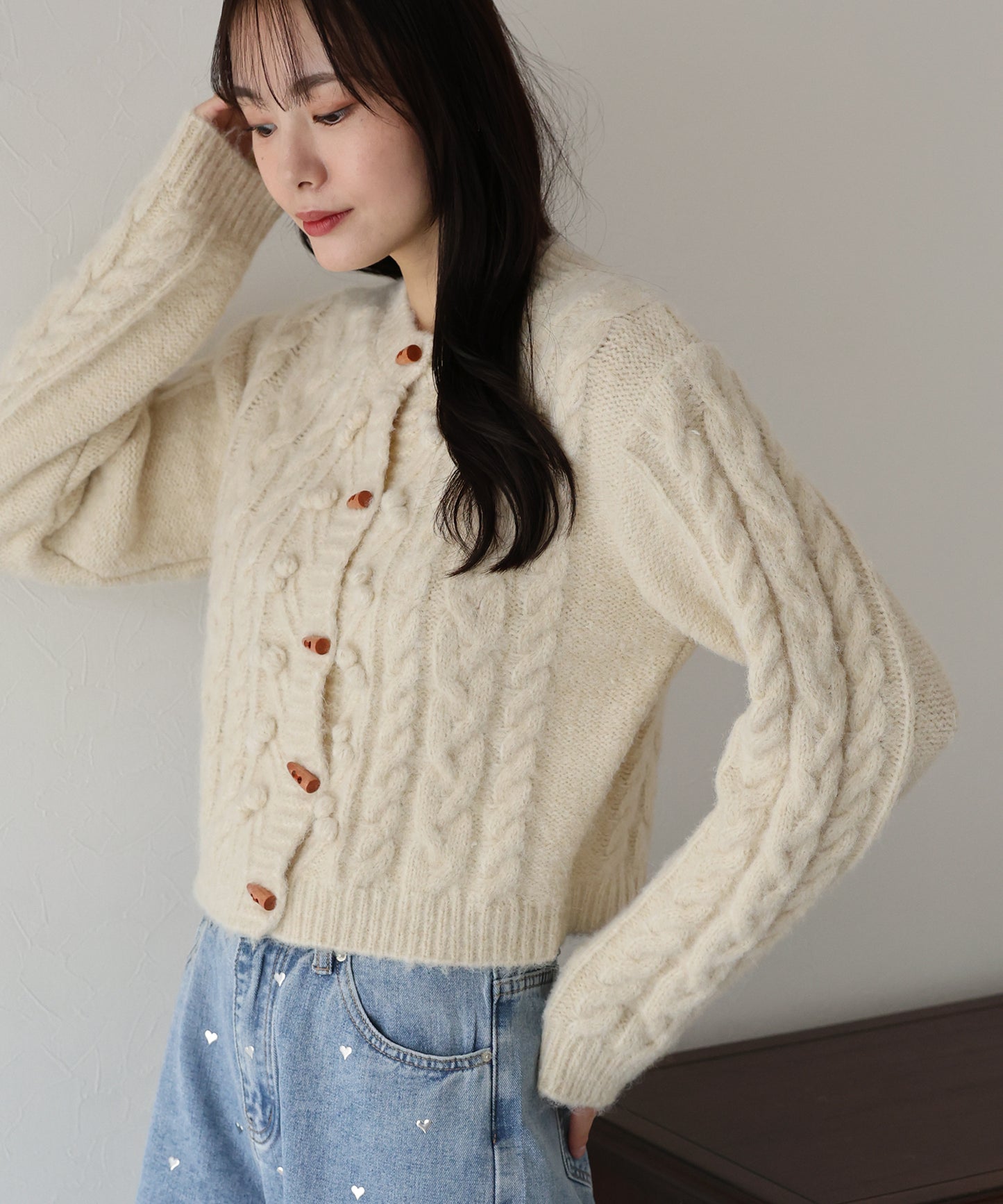 ポップコーンケーブルニットカーディガン