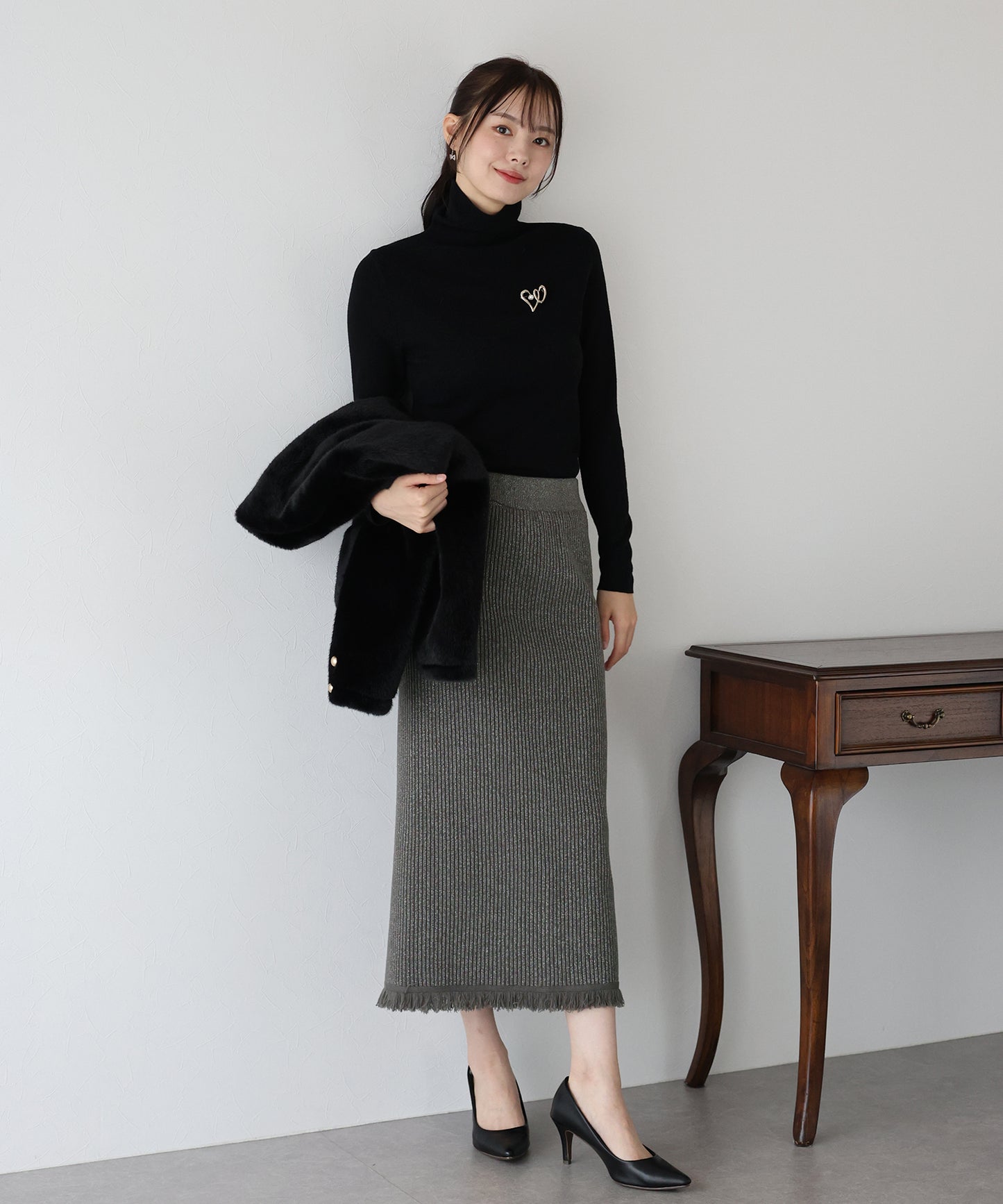 【SALE】ラメニットフリンジスカート