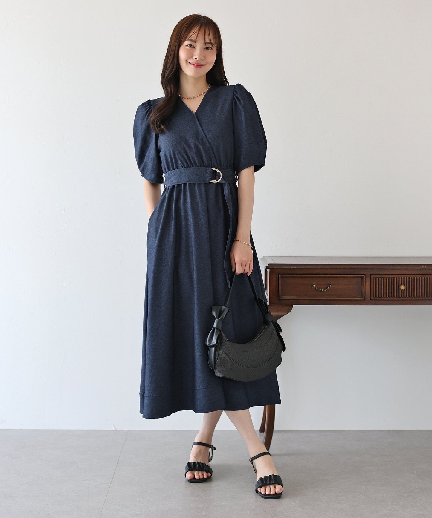 【SALE】デニムライクカシュクールワンピース