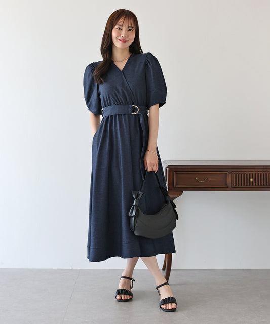 【SALE】デニムライクカシュクールワンピース
