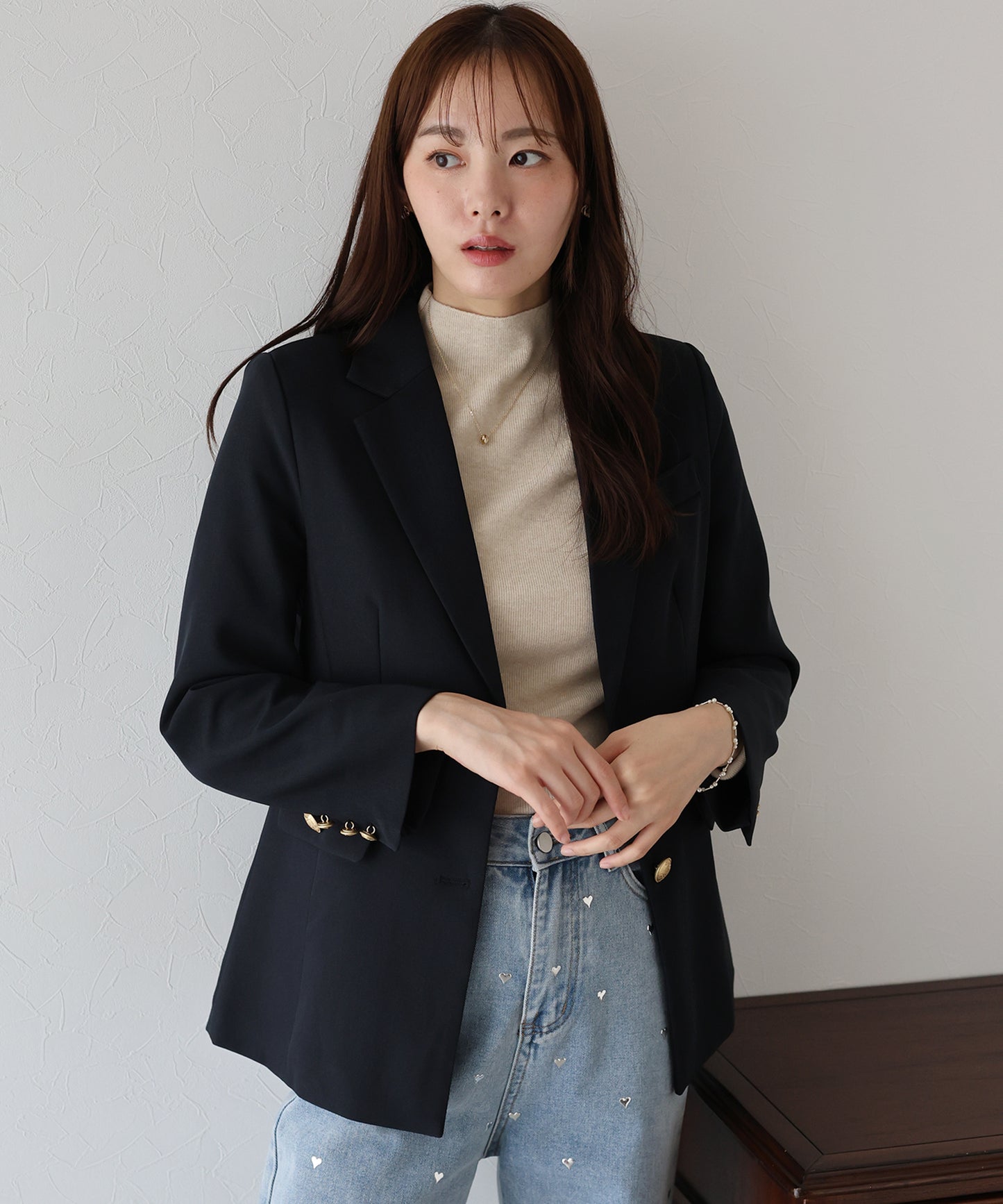 【TIME SALE】【ウォッシャブル】金ボタンダブルジャケット