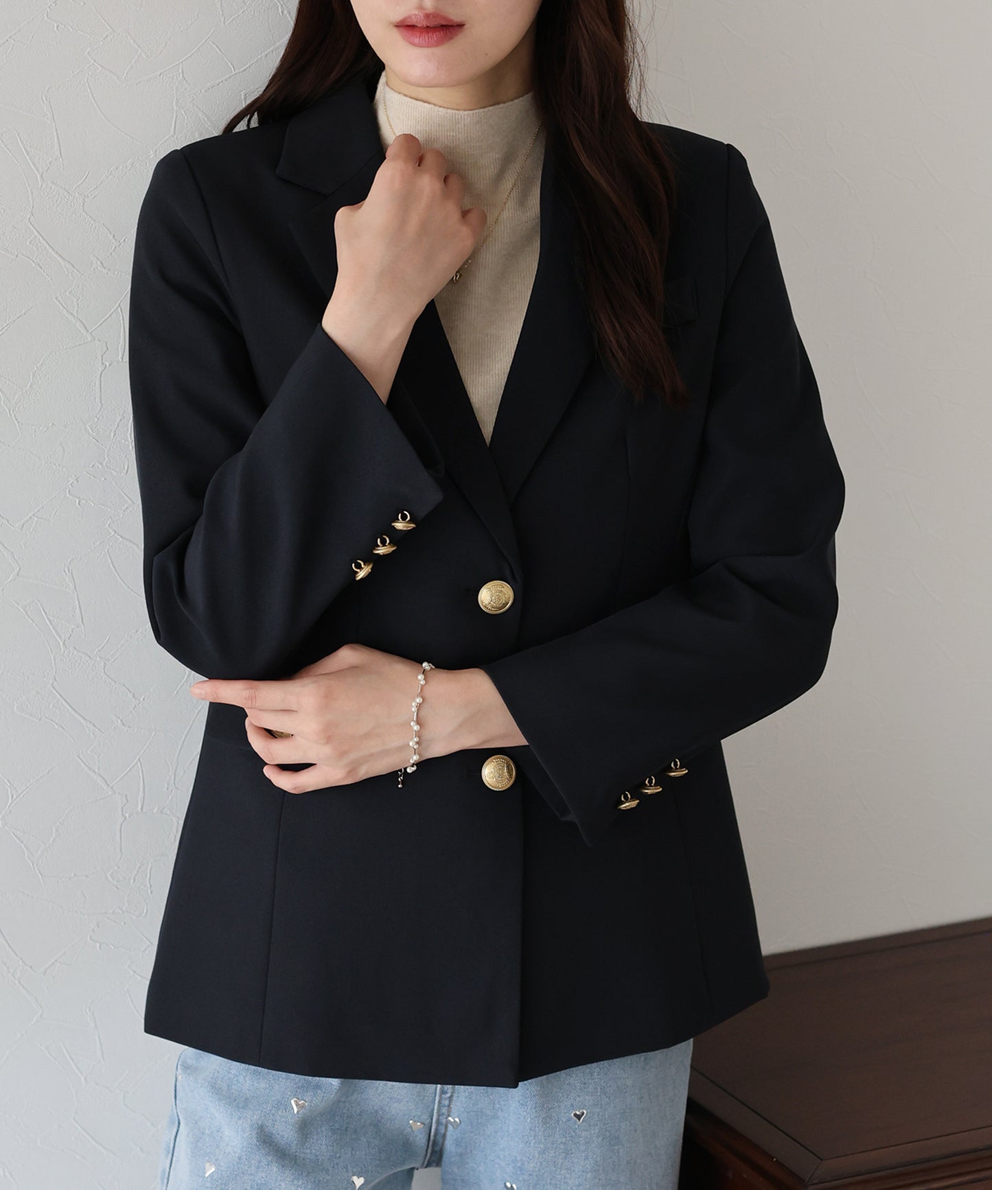 【TIME SALE】【ウォッシャブル】金ボタンダブルジャケット