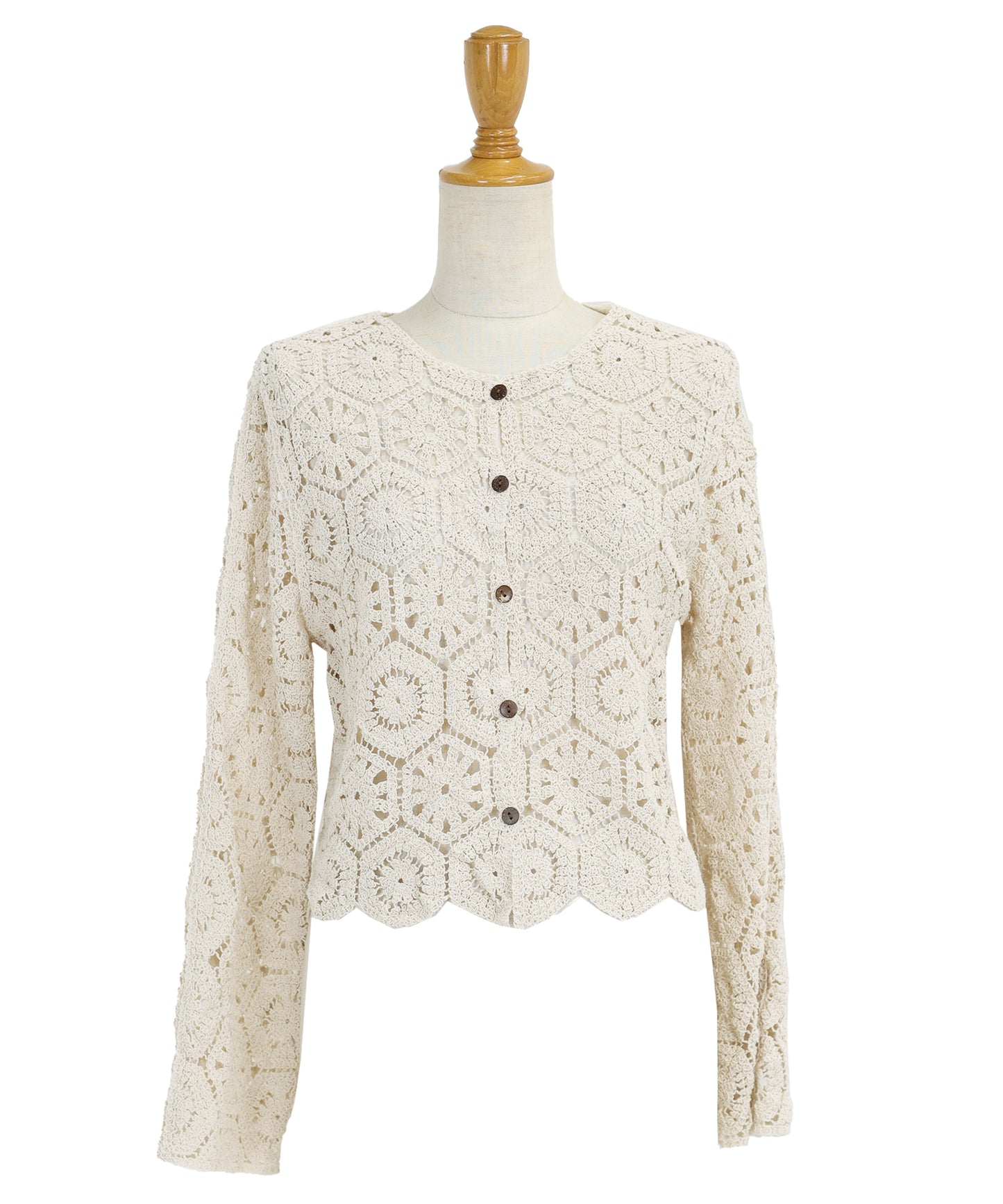 【SALE】透かし編み風モチーフレースカーディガン