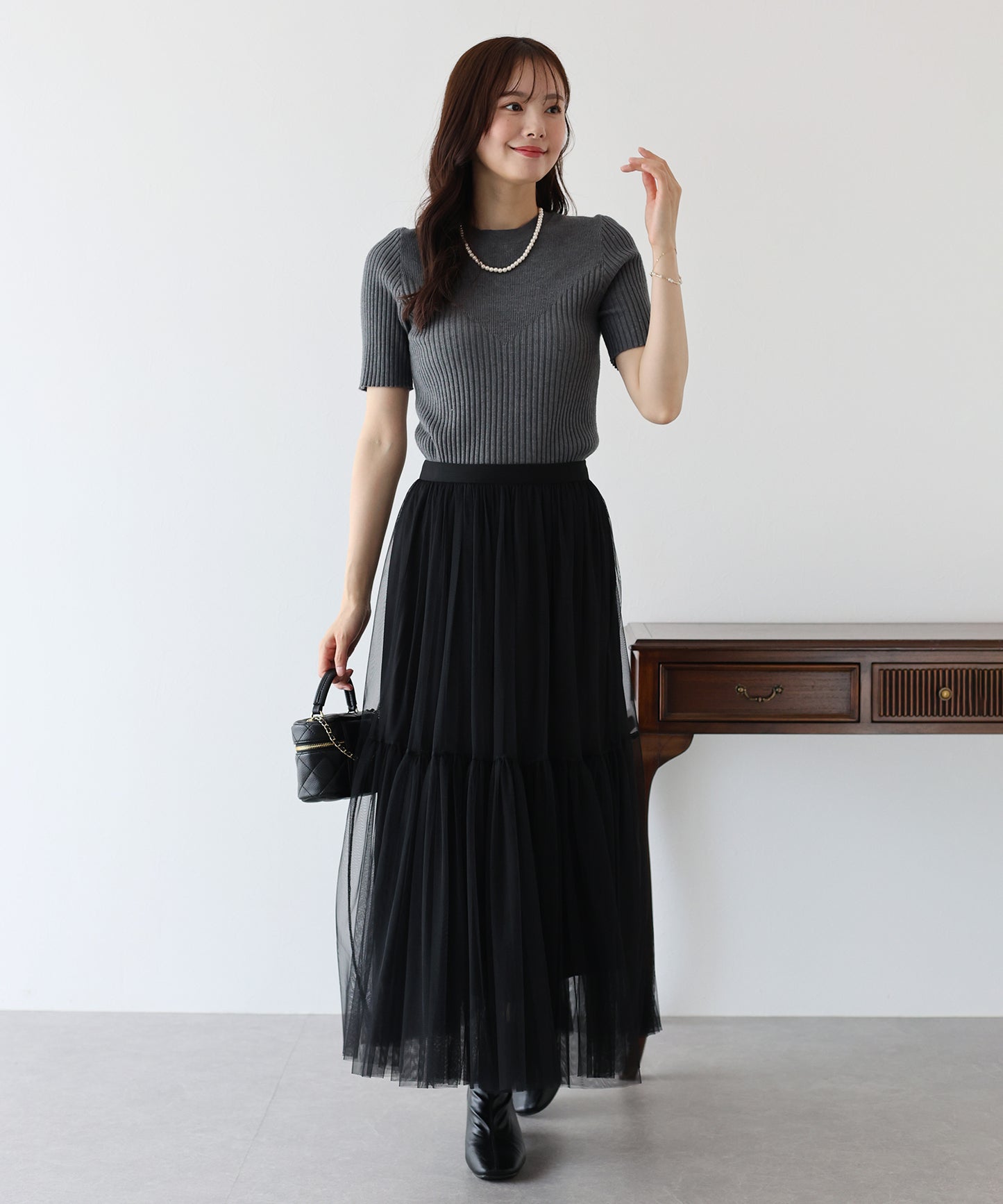 【TIME SALE】切替デザイン半袖リブニット【ネコポス】