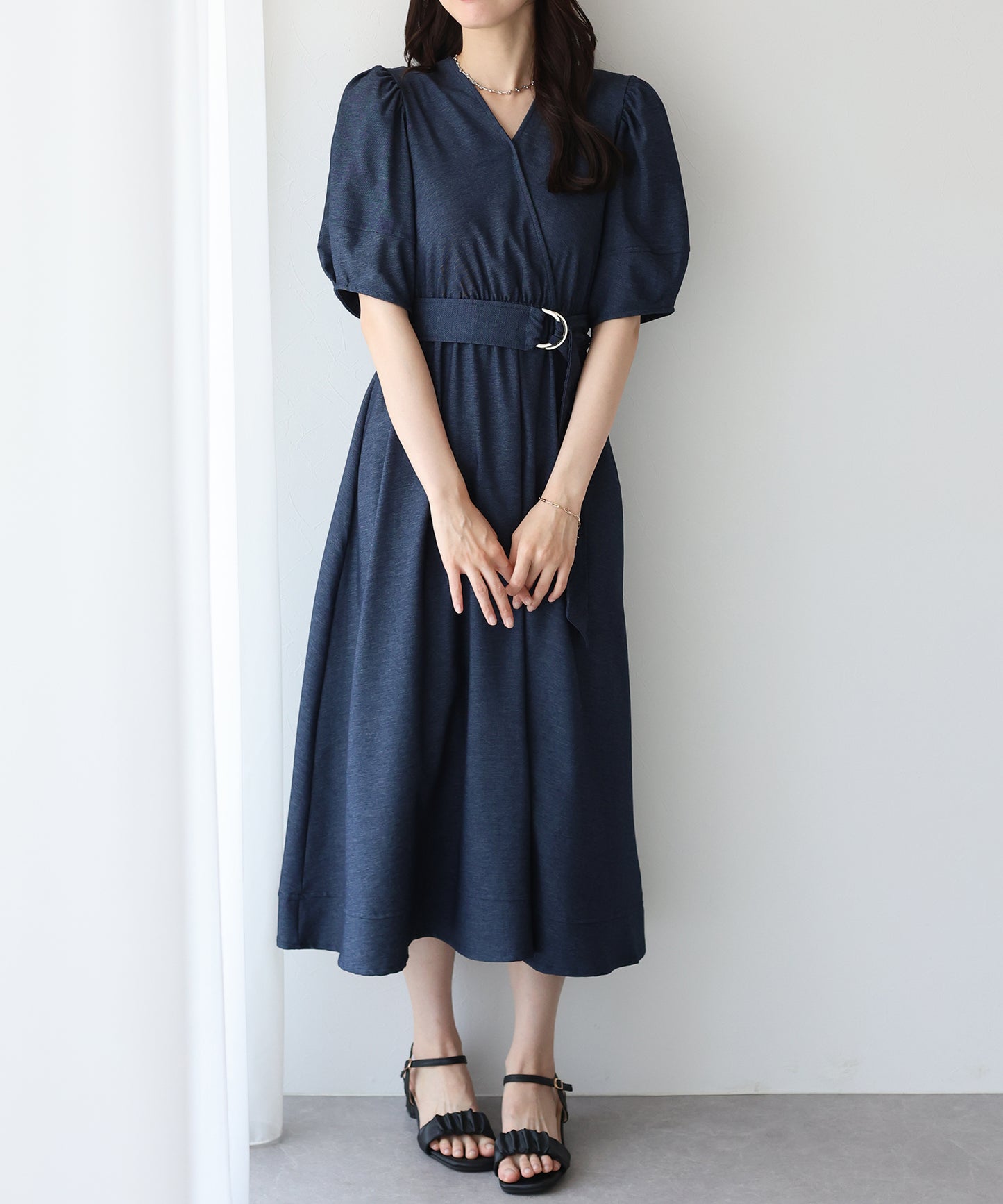 【SALE】デニムライクカシュクールワンピース