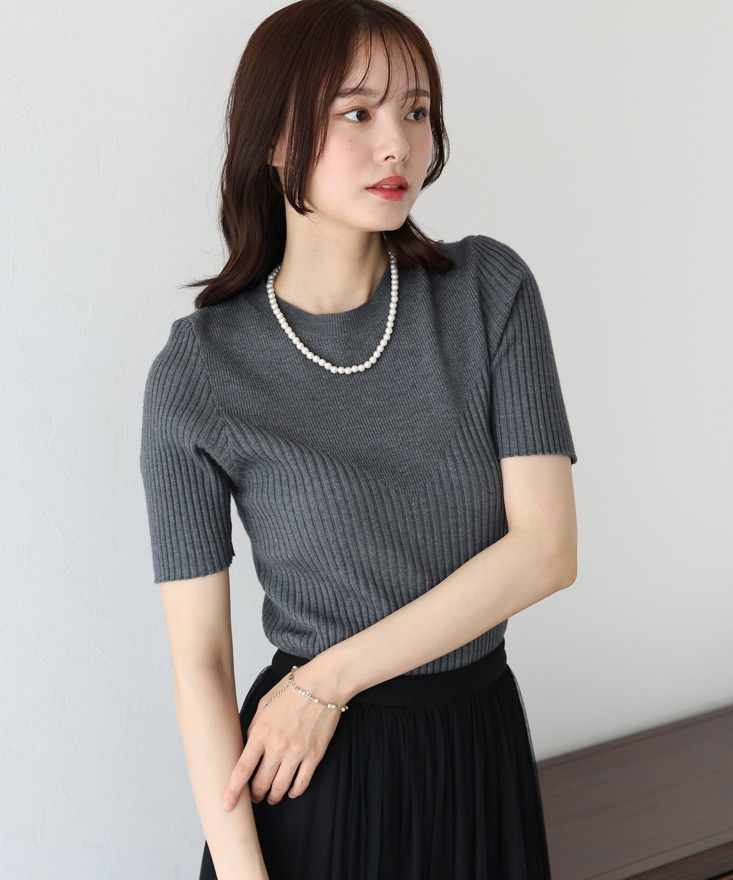 【TIME SALE】切替デザイン半袖リブニット【ネコポス】