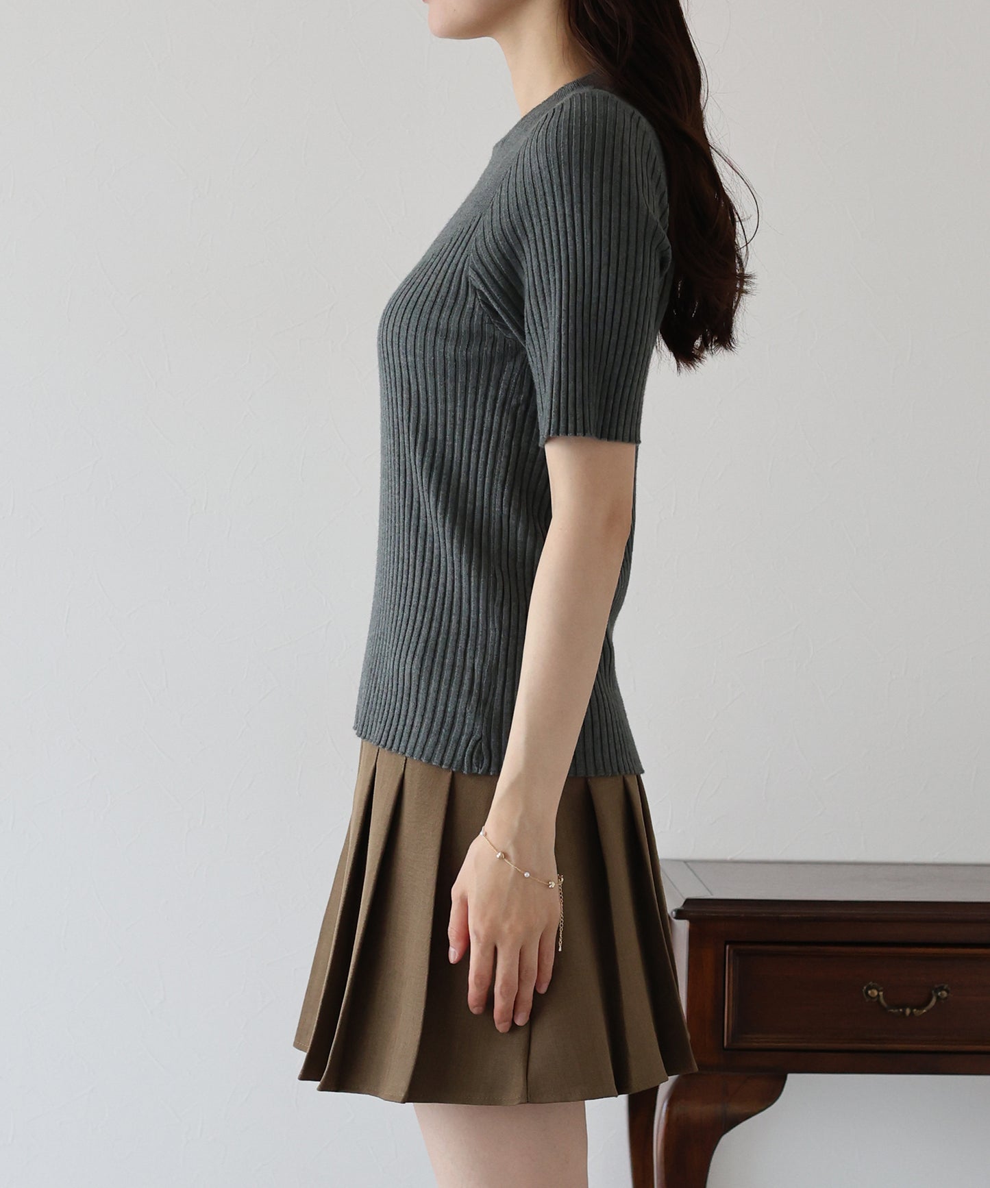 【TIME SALE】切替デザイン半袖リブニット【ネコポス】