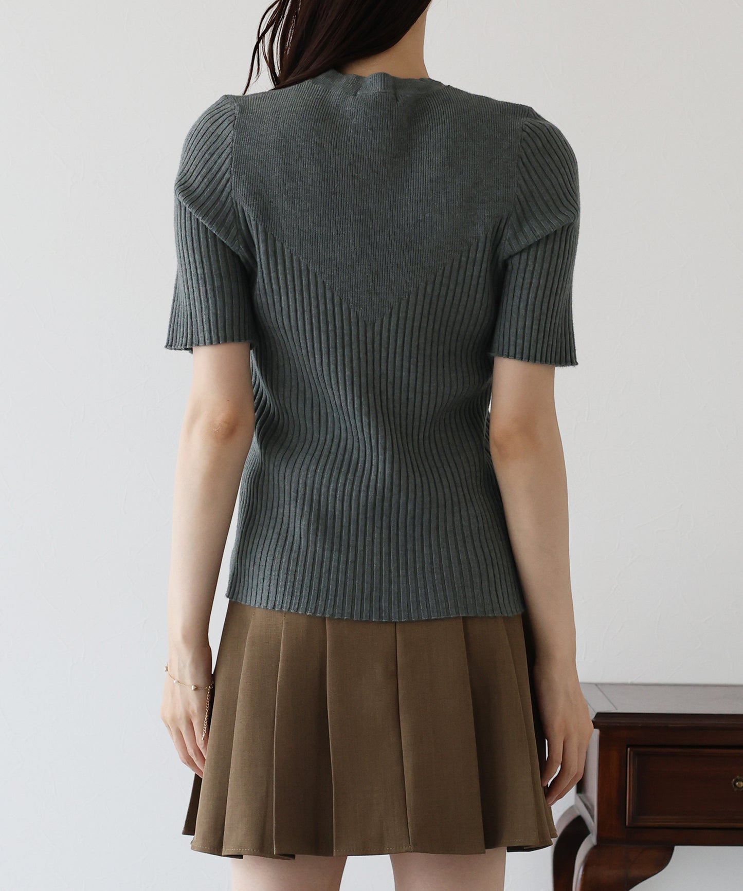 【TIME SALE】切替デザイン半袖リブニット【ネコポス】