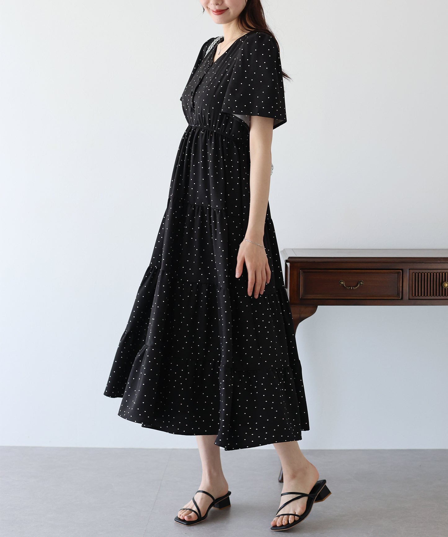 【SALE】フレアスリーブティアードワンピース