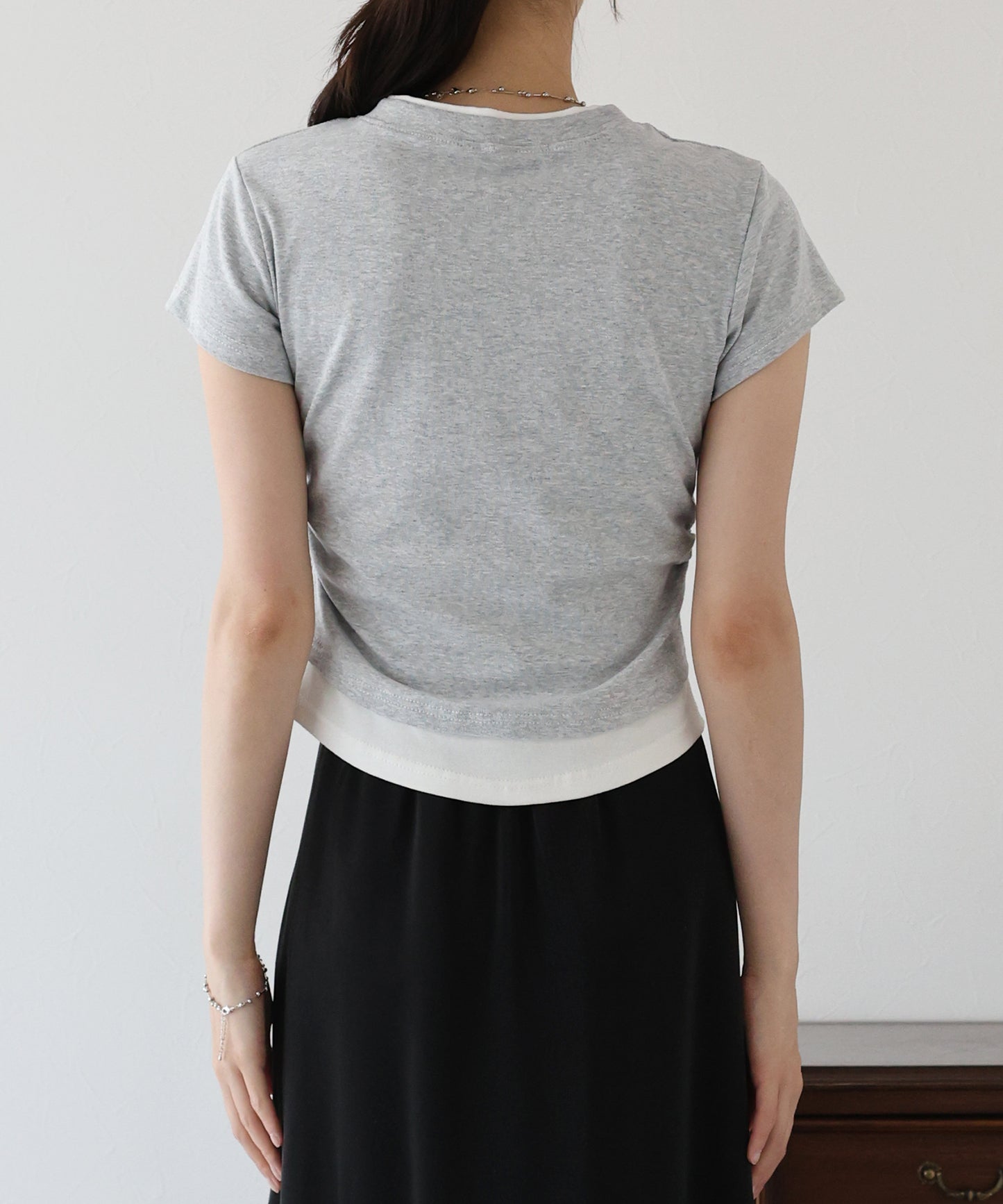 【TIME SALE】サイドシャーリングレイヤードTシャツ【ネコポス】