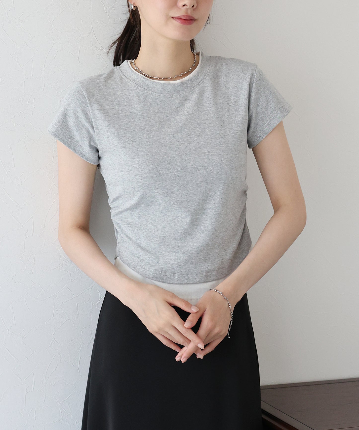 【TIME SALE】サイドシャーリングレイヤードTシャツ【ネコポス】