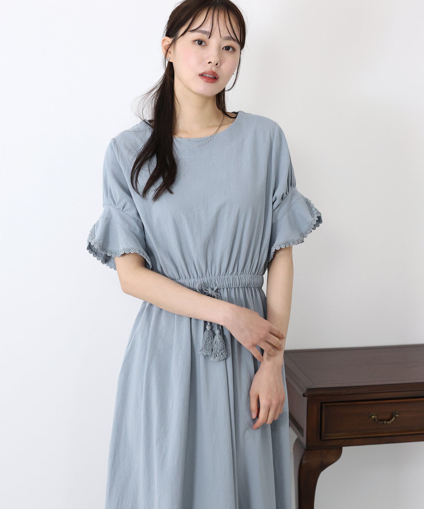 【SALE】袖レースドロストワンピース