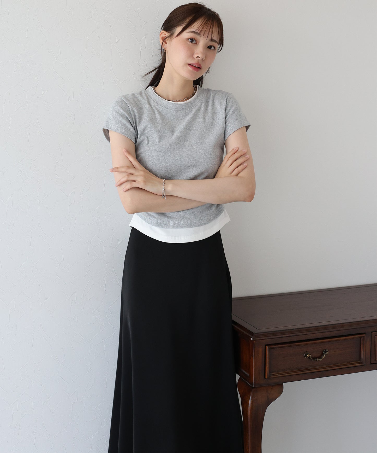 【TIME SALE】サイドシャーリングレイヤードTシャツ【ネコポス】