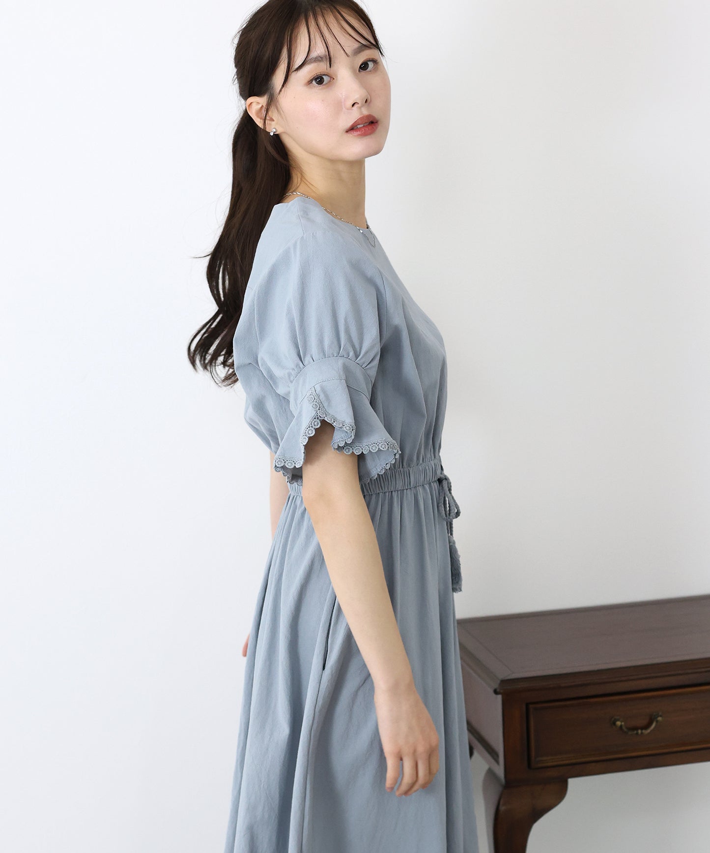 【SALE】袖レースドロストワンピース