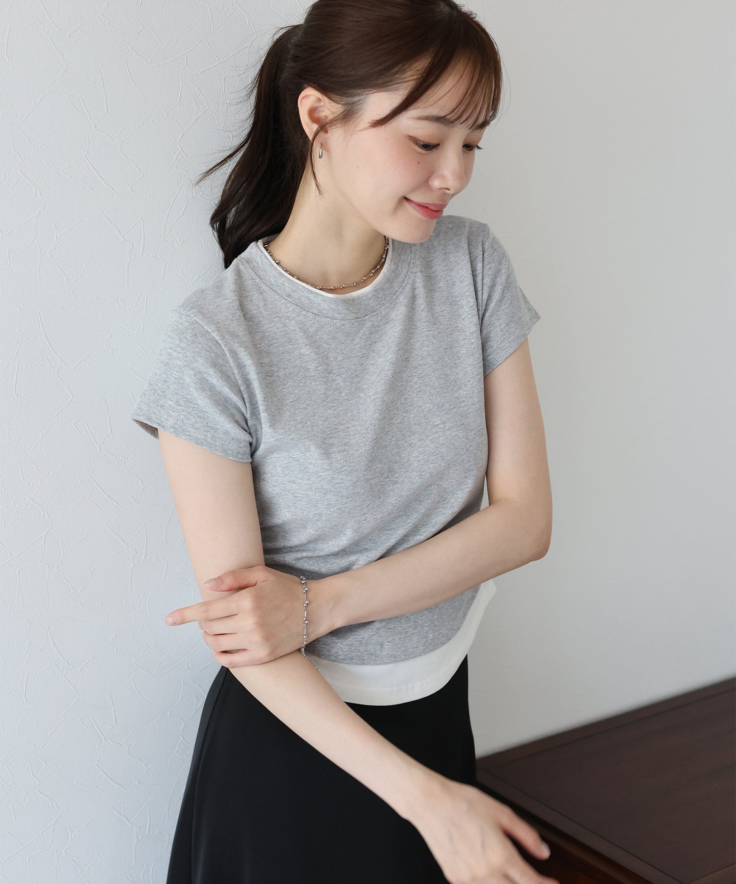 【TIME SALE】サイドシャーリングレイヤードTシャツ【ネコポス】
