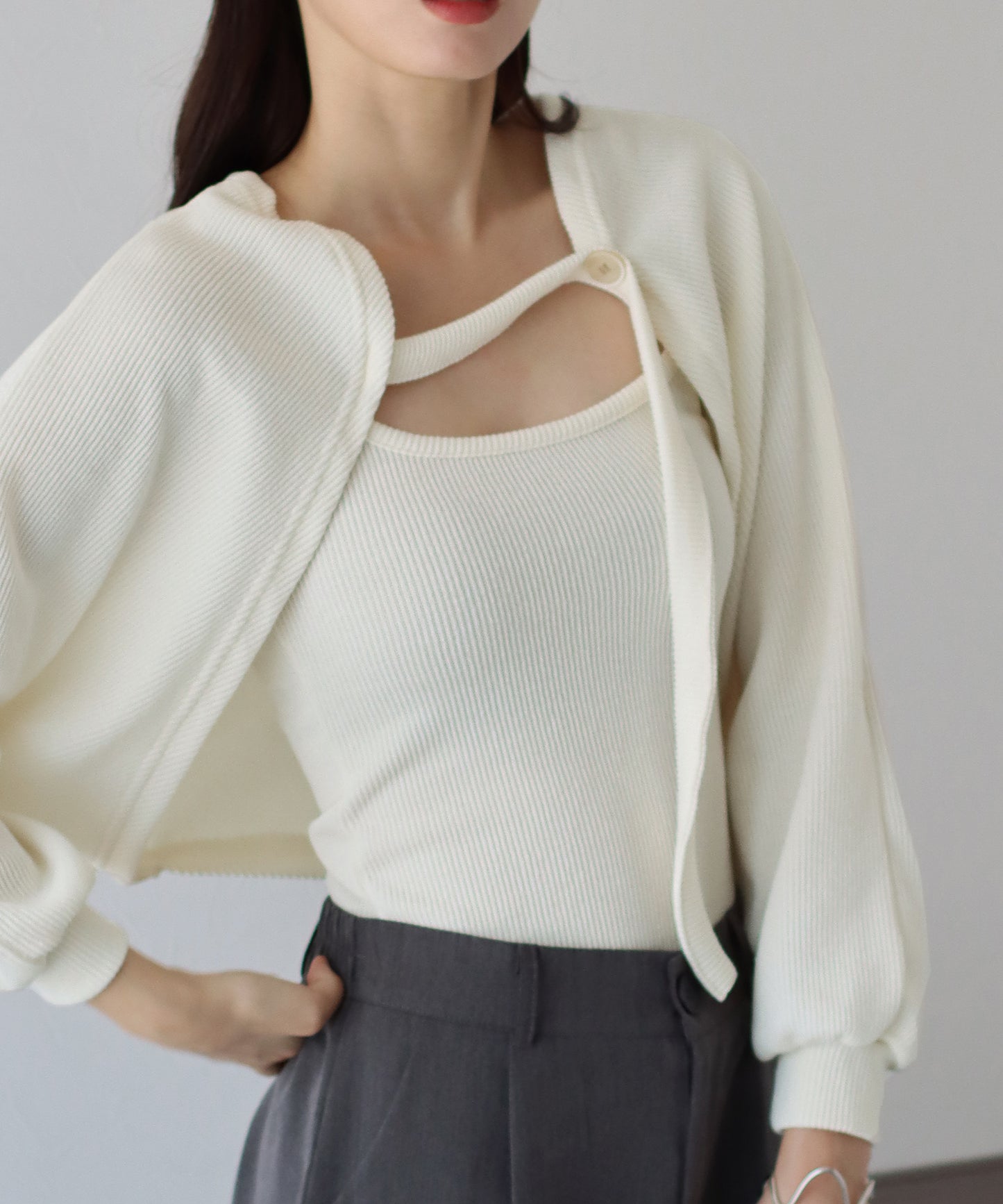 【SALE】リブショートボレロ+キャミセット