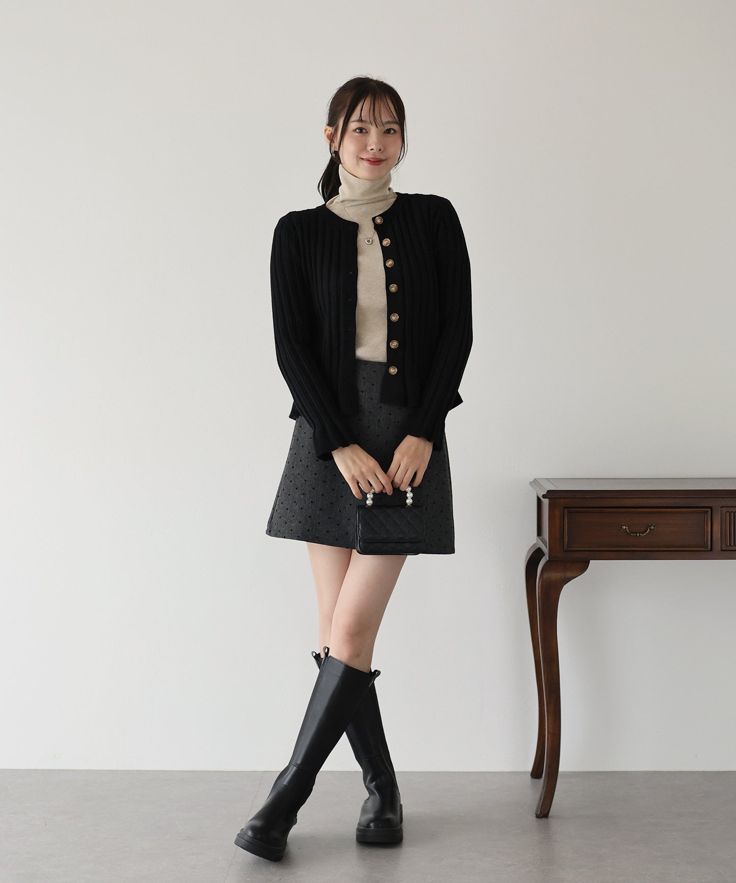 【TIME SALE】ワイドリブペプラムカーディガン