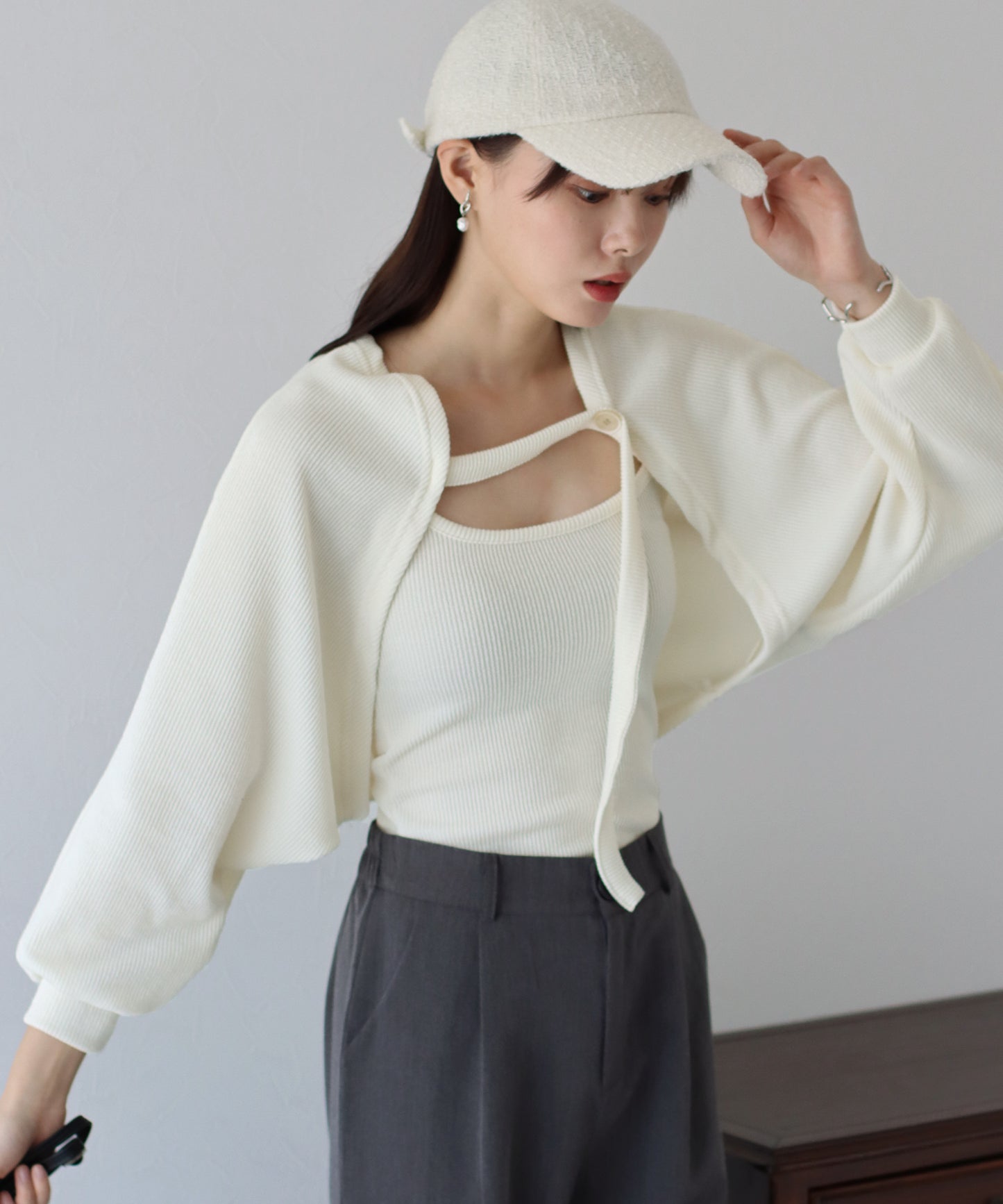 【SALE】リブショートボレロ+キャミセット
