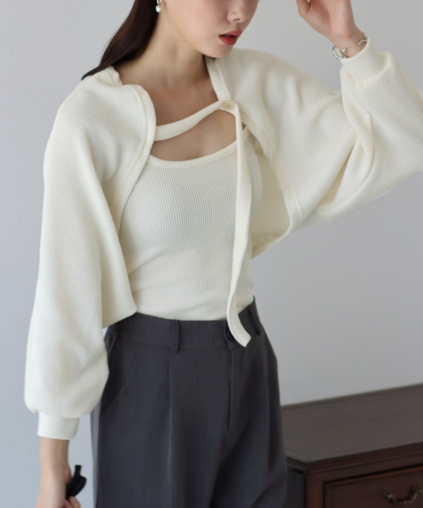 【SALE】リブショートボレロ+キャミセット
