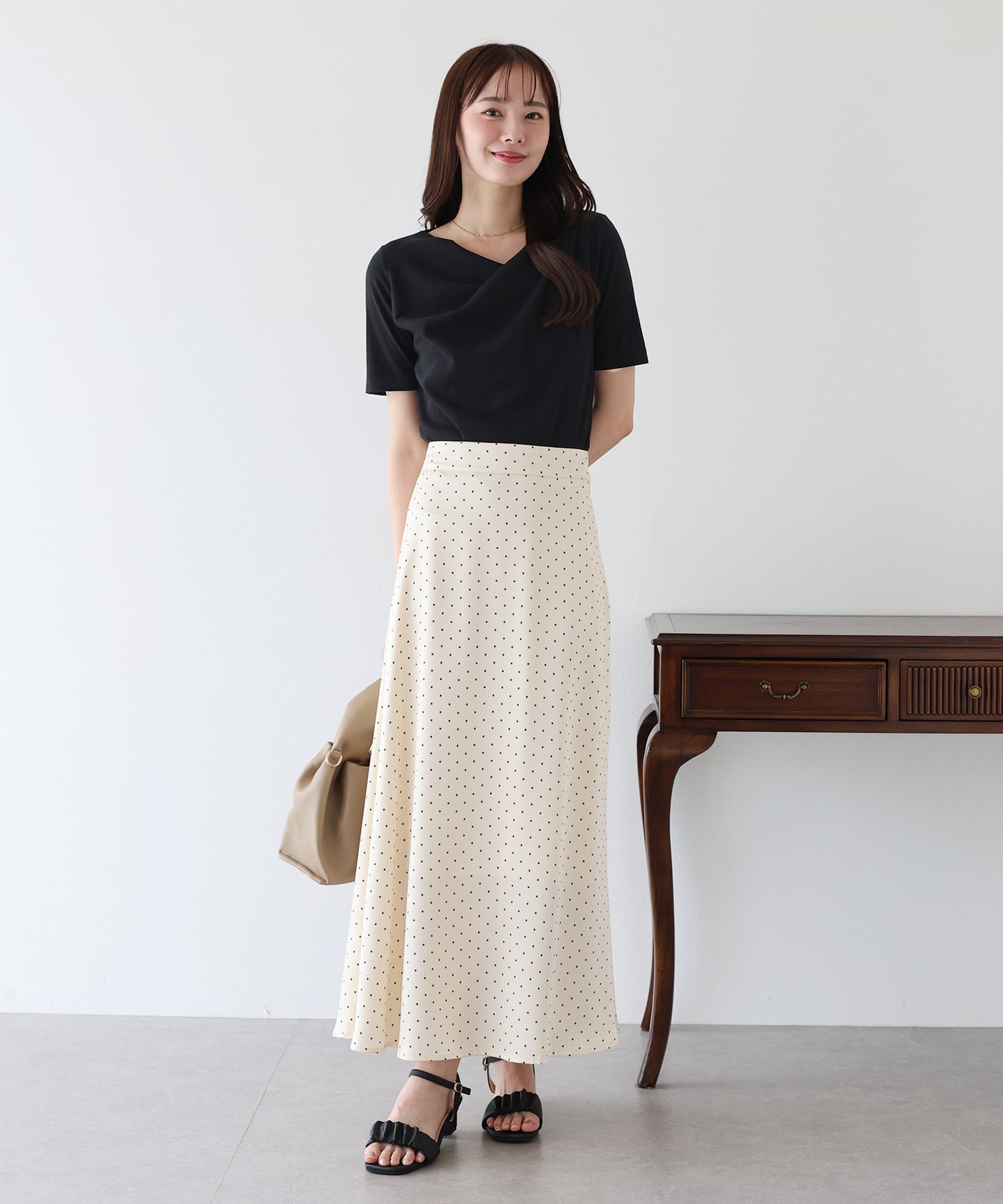 【新商品限定5%OFF(木)】ドレープネックリブTシャツ【ネコポス】