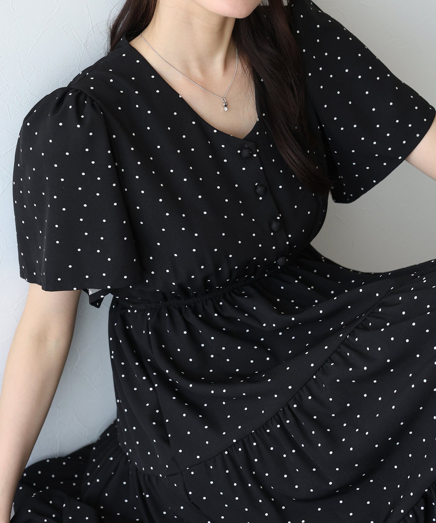 【SALE】フレアスリーブティアードワンピース