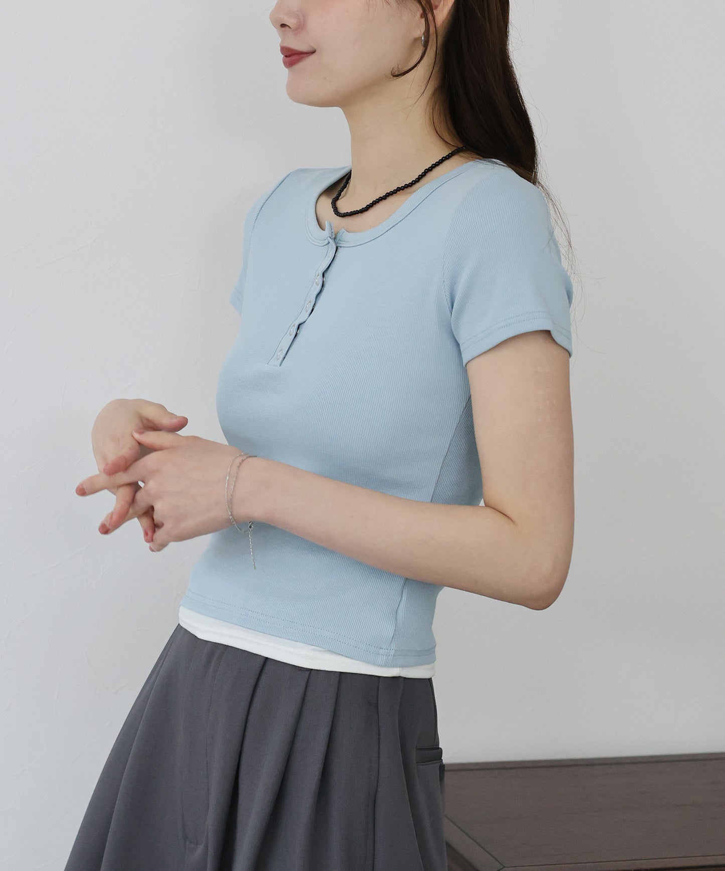 【TIME SALE】ヘンリーネック半袖Tシャツ【ネコポス】