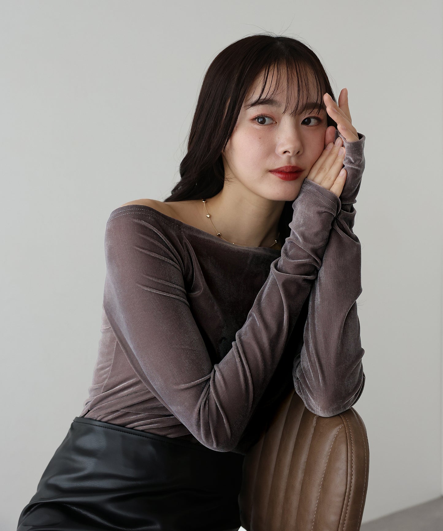 【TIME SALE】シアーベロアオフショルTシャツ【ネコポス】