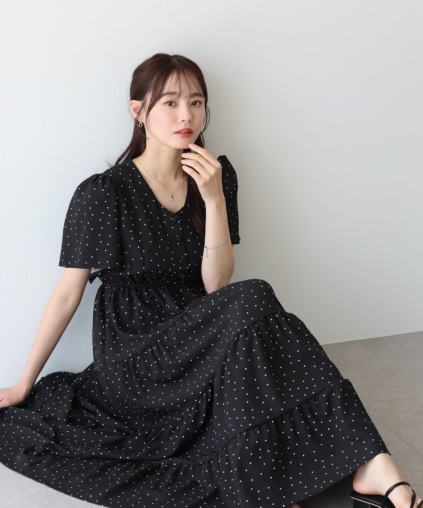 【SALE】フレアスリーブティアードワンピース