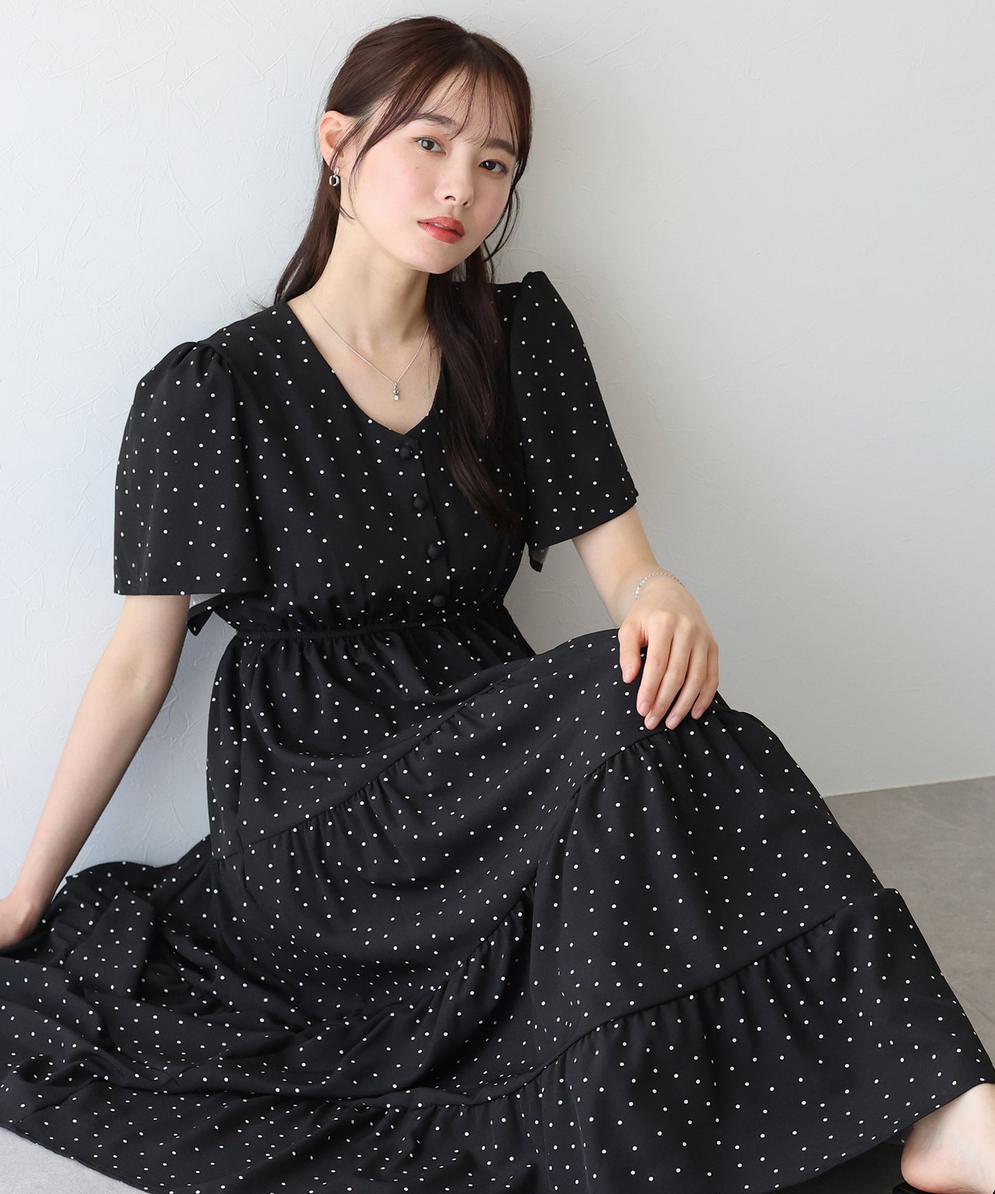 【SALE】フレアスリーブティアードワンピース