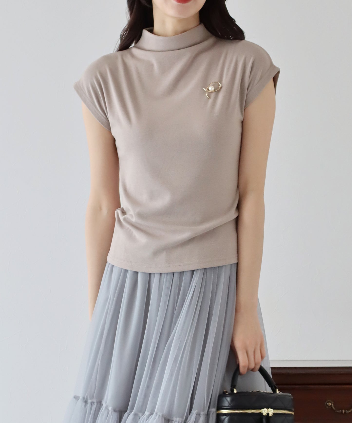 【SALE】ハイネックフレンチスリーブTシャツ【ネコポス】