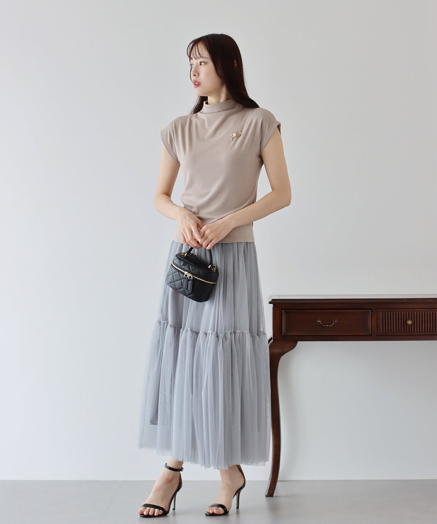 【SALE】ハイネックフレンチスリーブTシャツ【ネコポス】