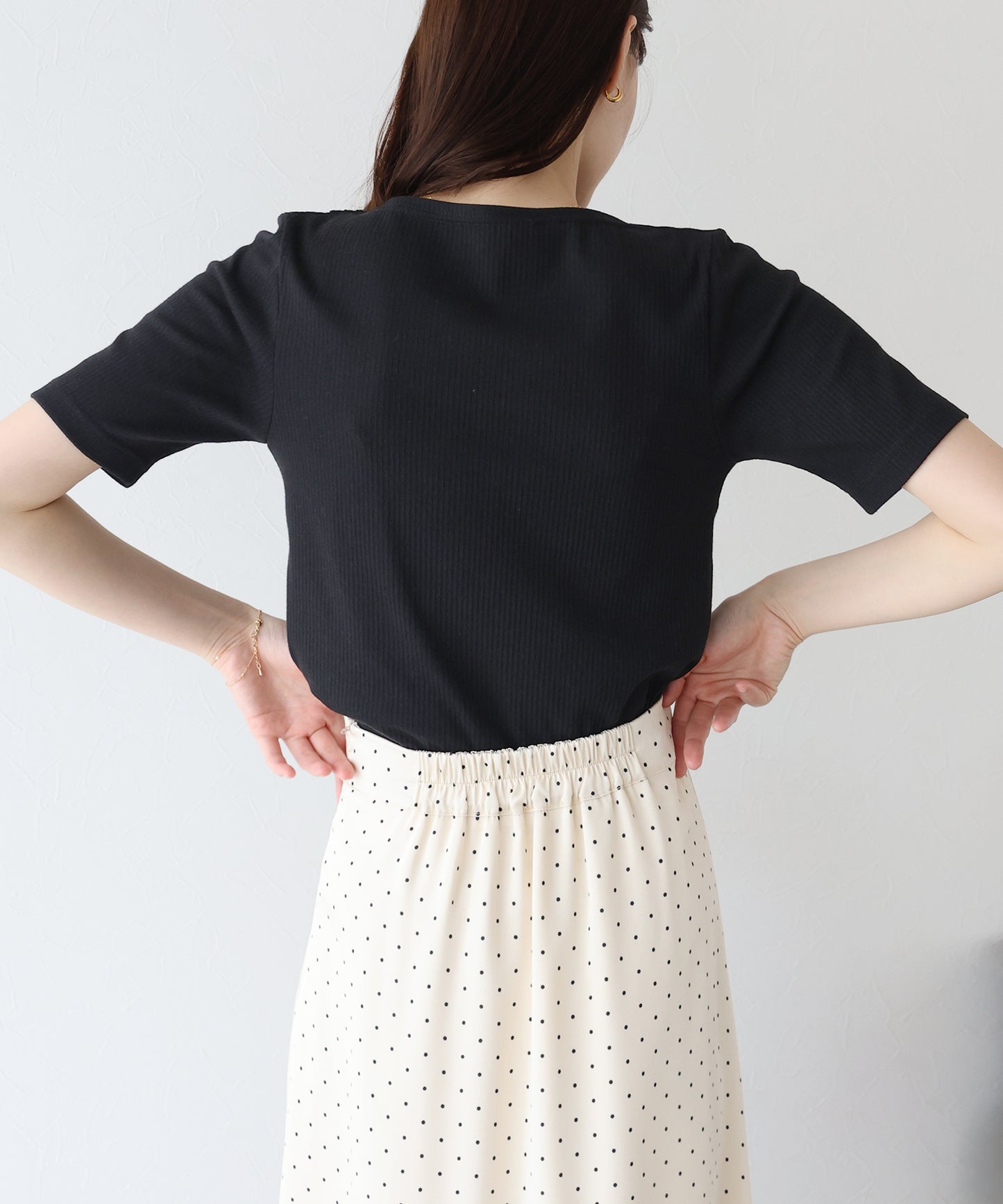 【新商品限定5%OFF(木)】ドレープネックリブTシャツ【ネコポス】