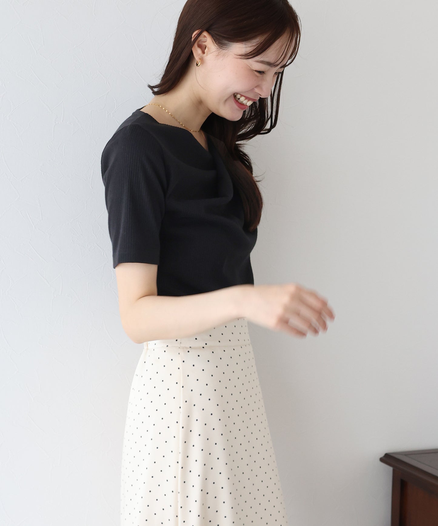 【新商品限定5%OFF(木)】ドレープネックリブTシャツ【ネコポス】