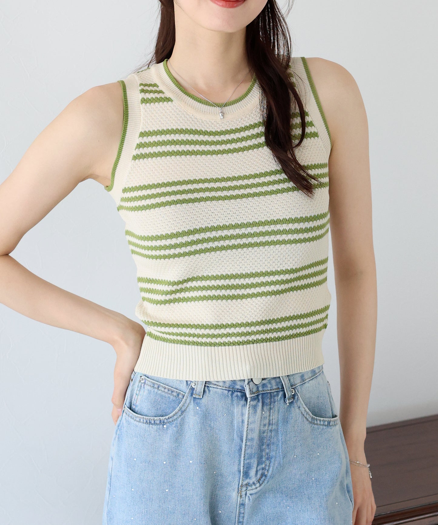 【SALE】ボーダーノースリニット【ネコポス】