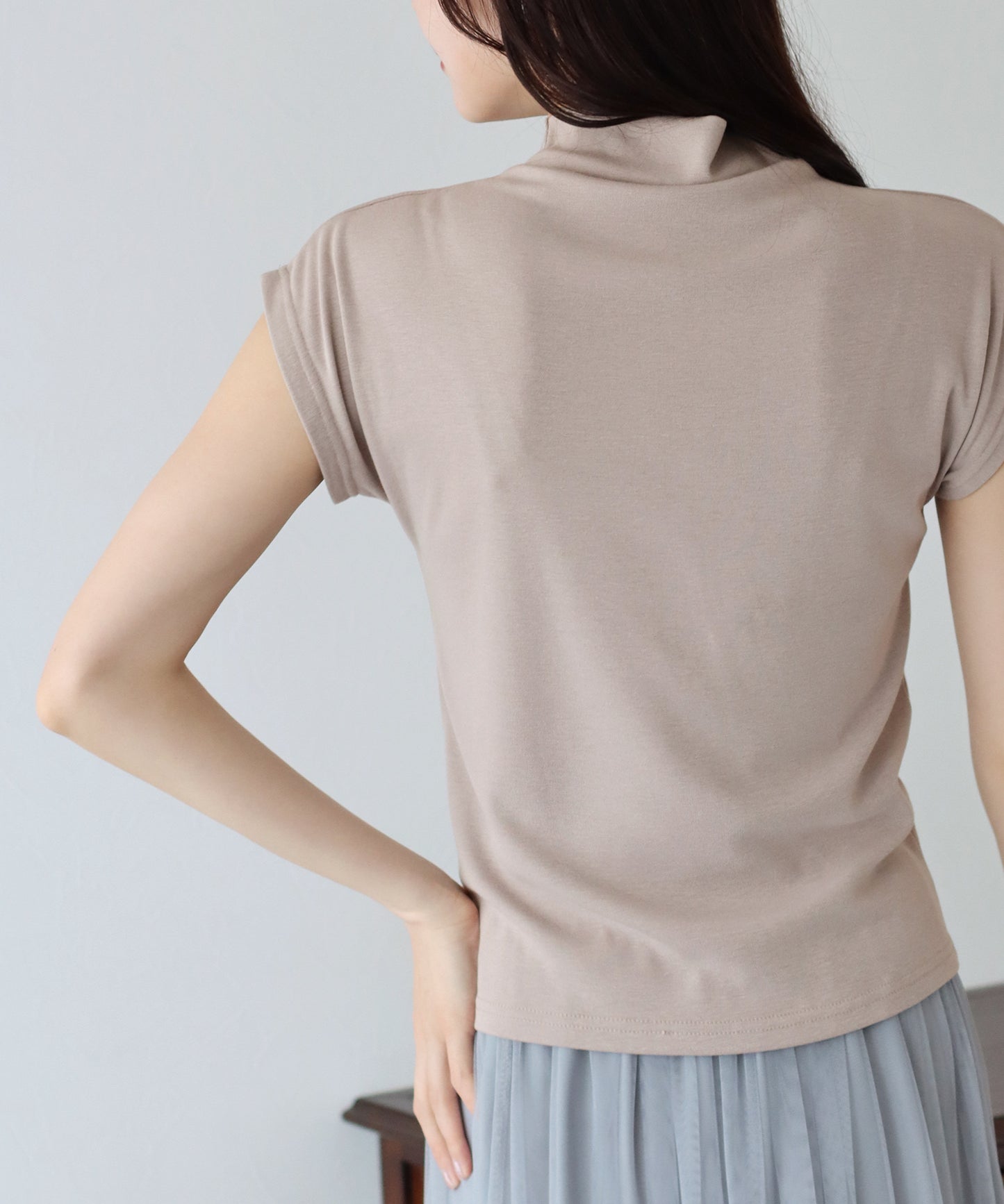 【SALE】ハイネックフレンチスリーブTシャツ【ネコポス】