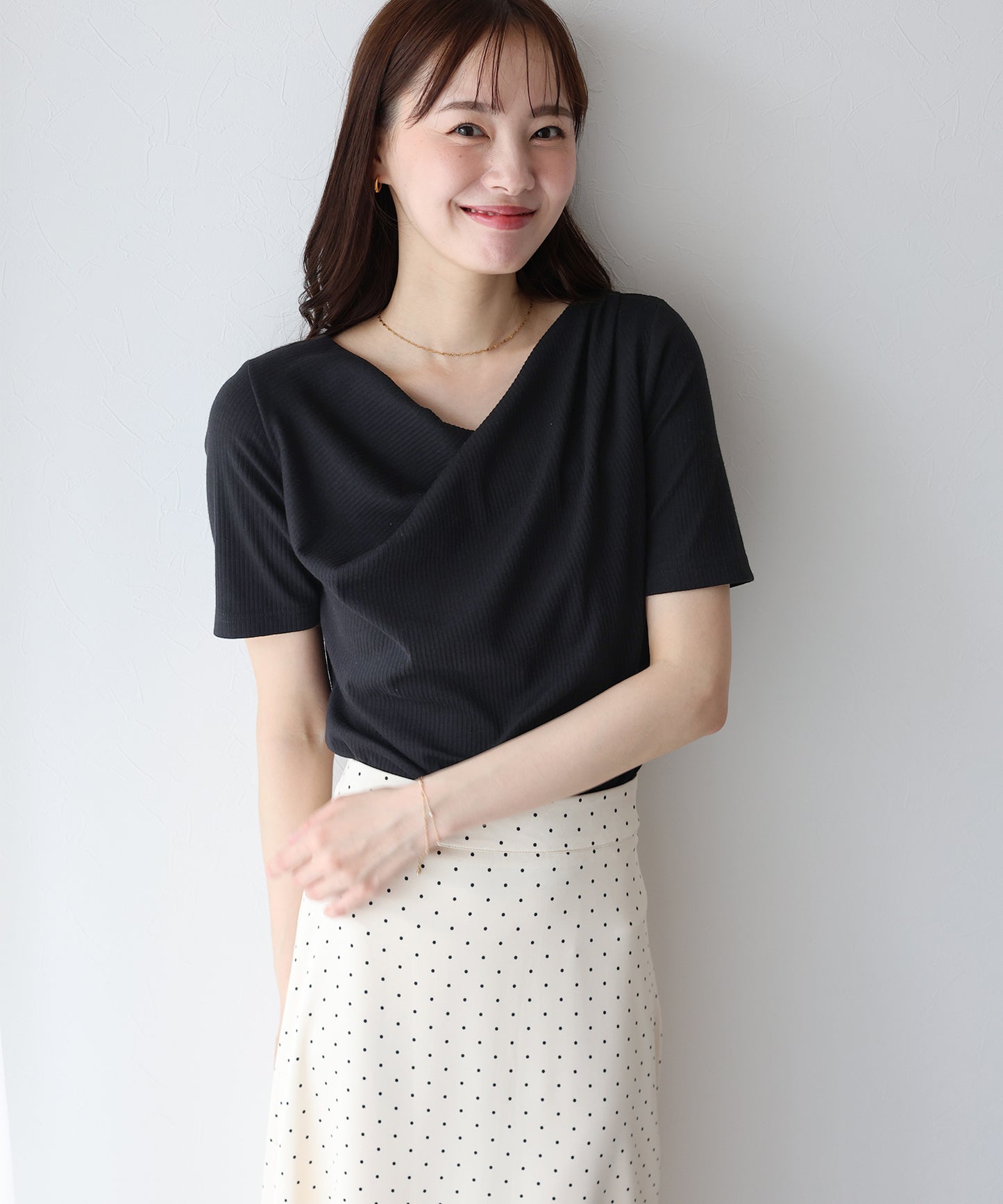 【新商品限定5%OFF(木)】ドレープネックリブTシャツ【ネコポス】