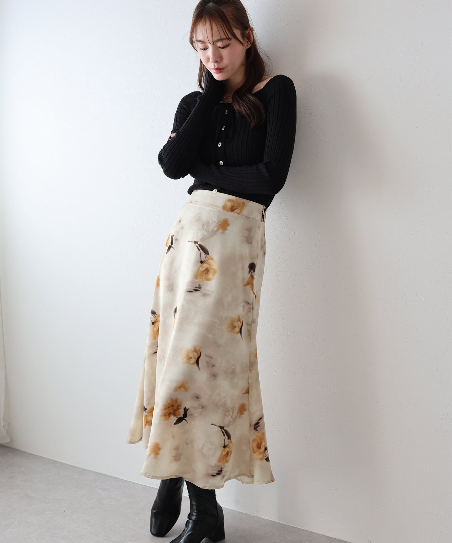 【早割5%OFF】フラワープリント マーメイドスカート