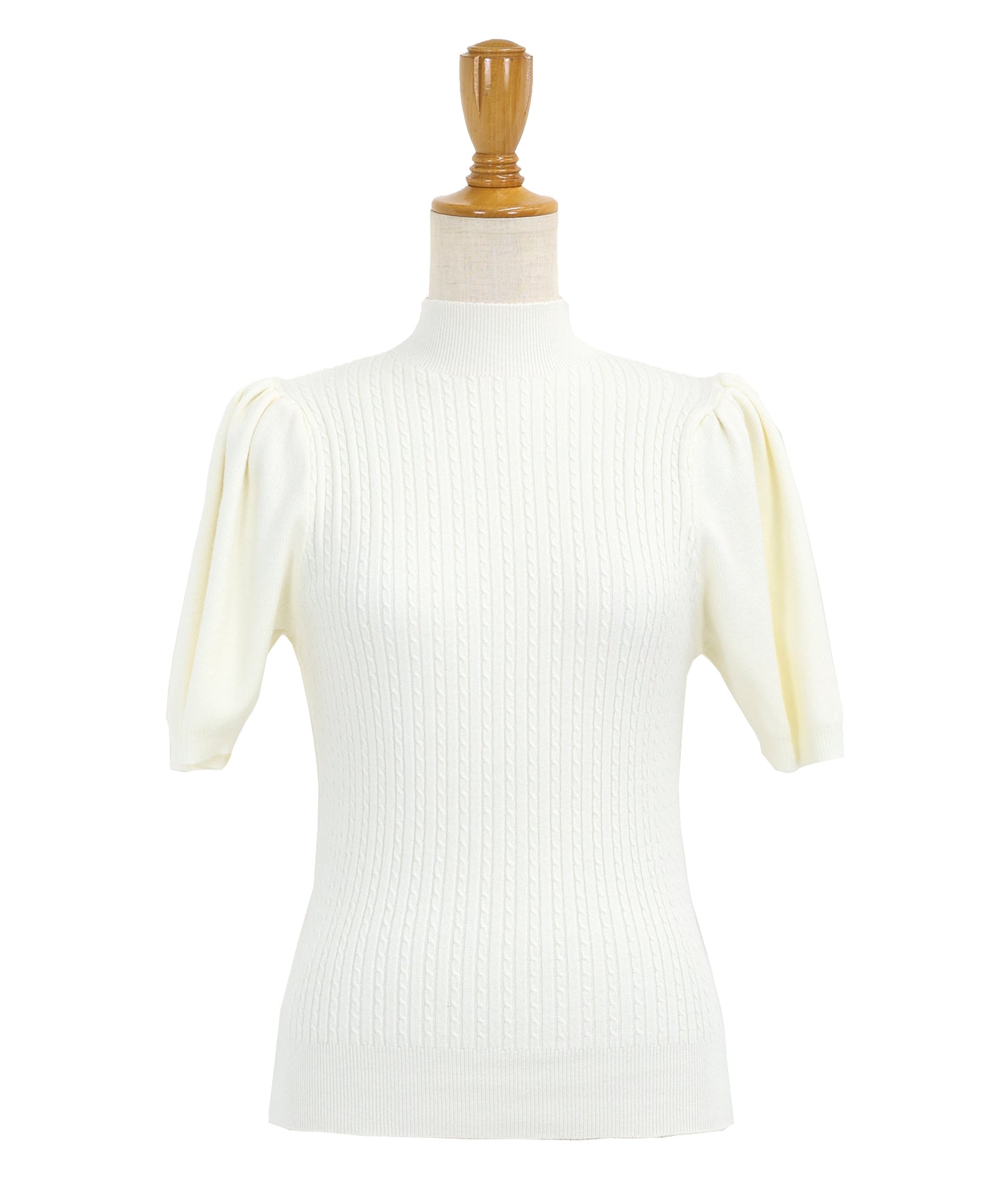 【SALE】パフスリーブ半袖ミニケーブルニット