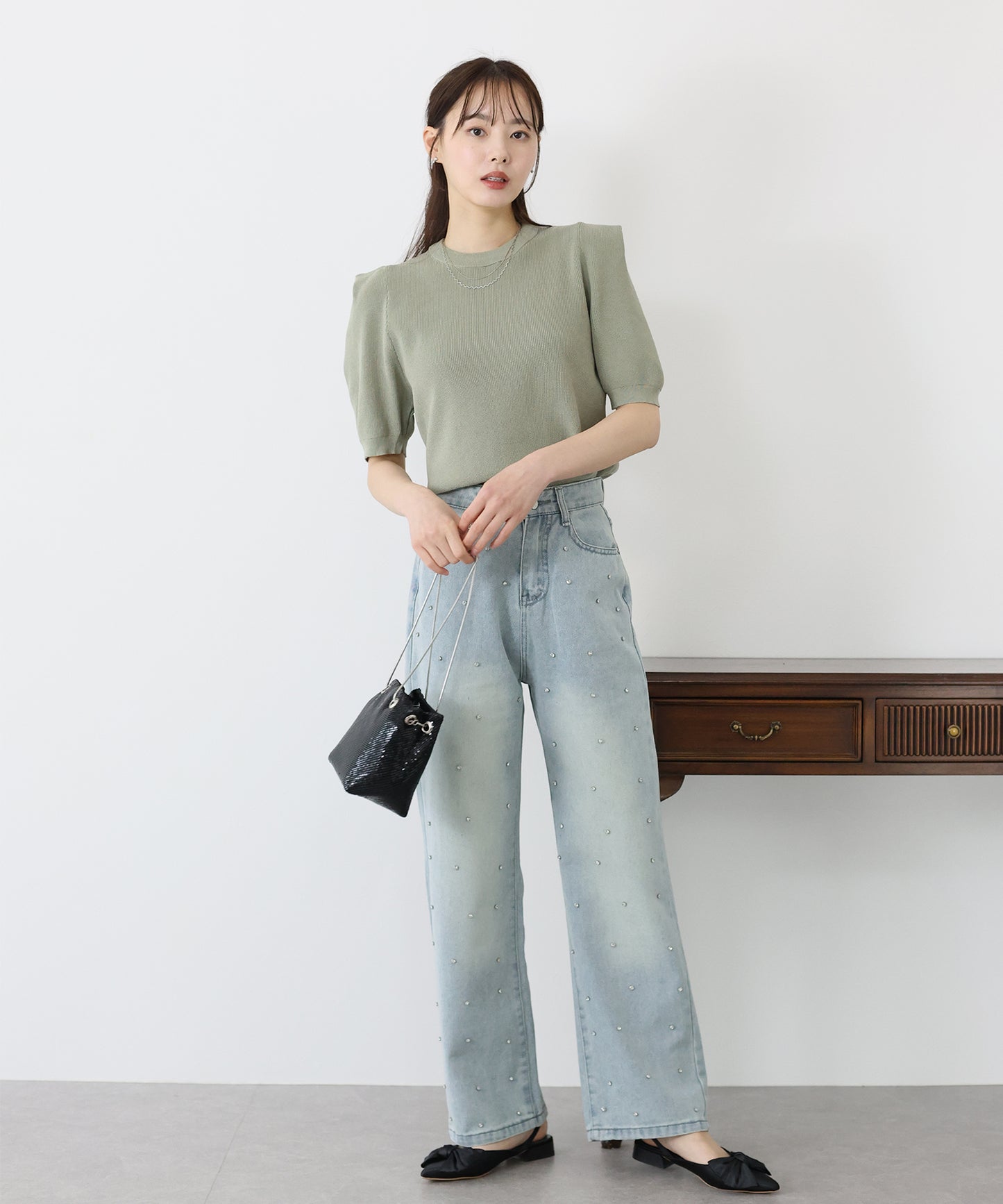 2TYPEストーン&パールデニムパンツ