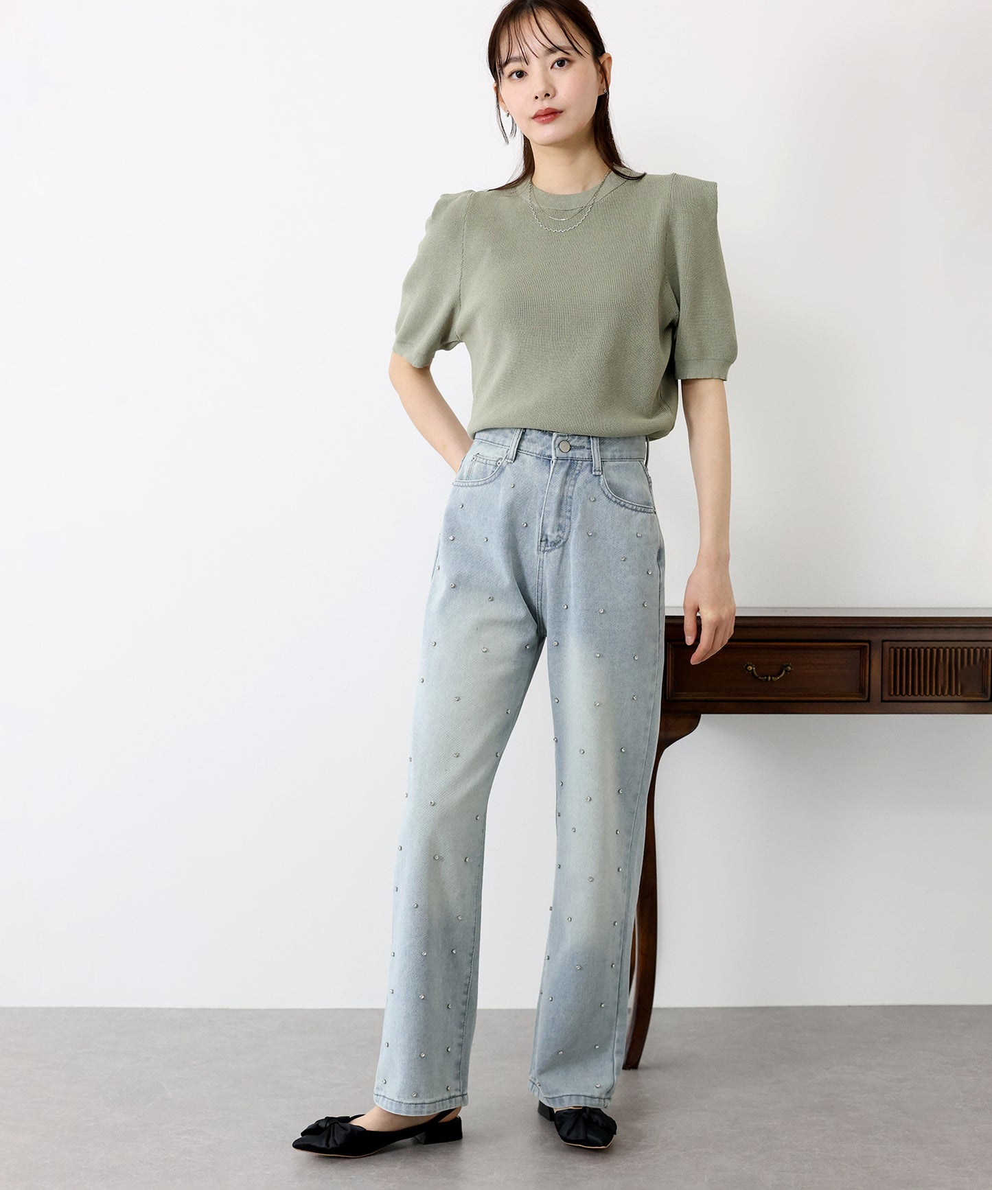 【SALE】リボン付きバックストラップミュール