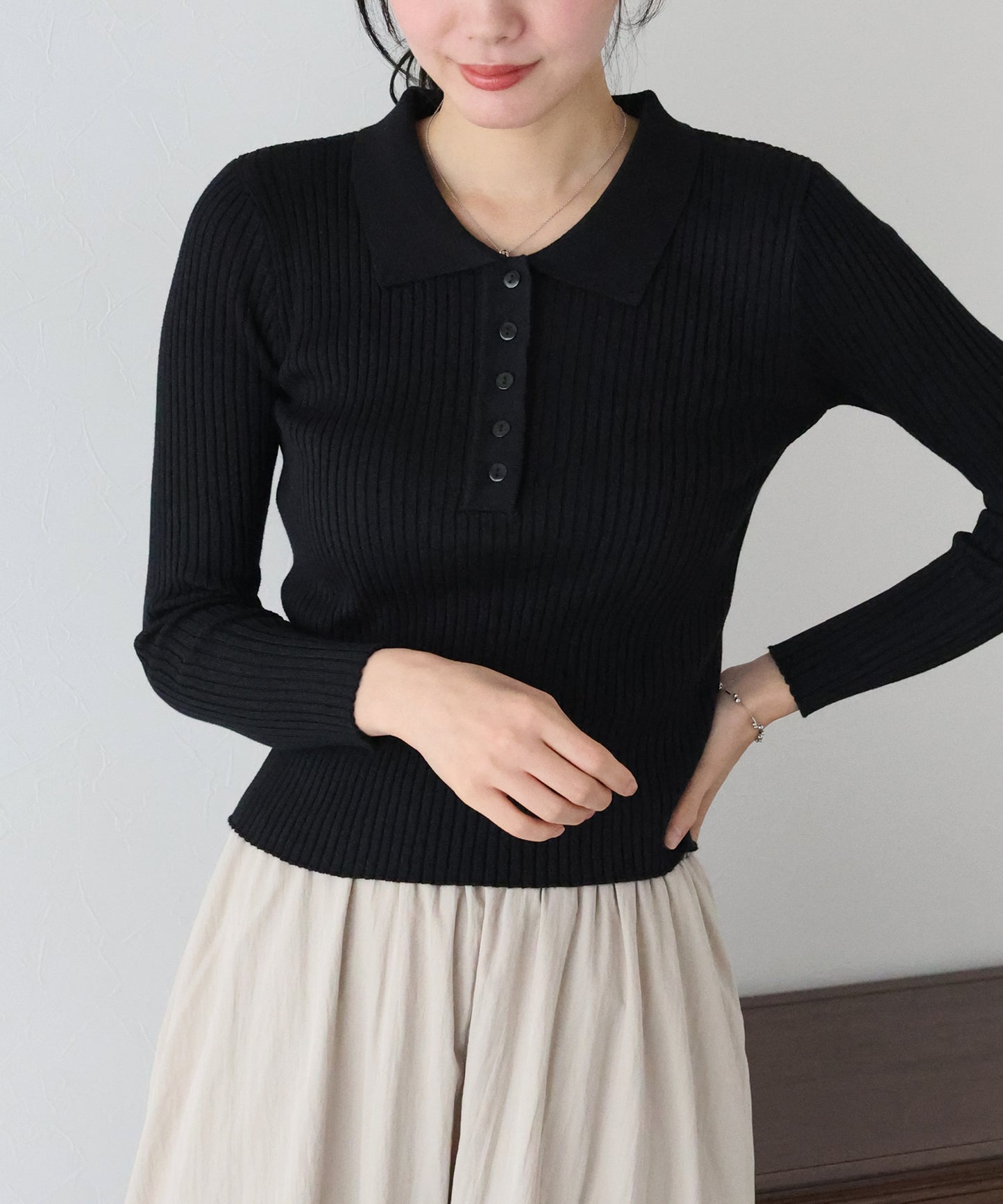 ポロ衿リブニット