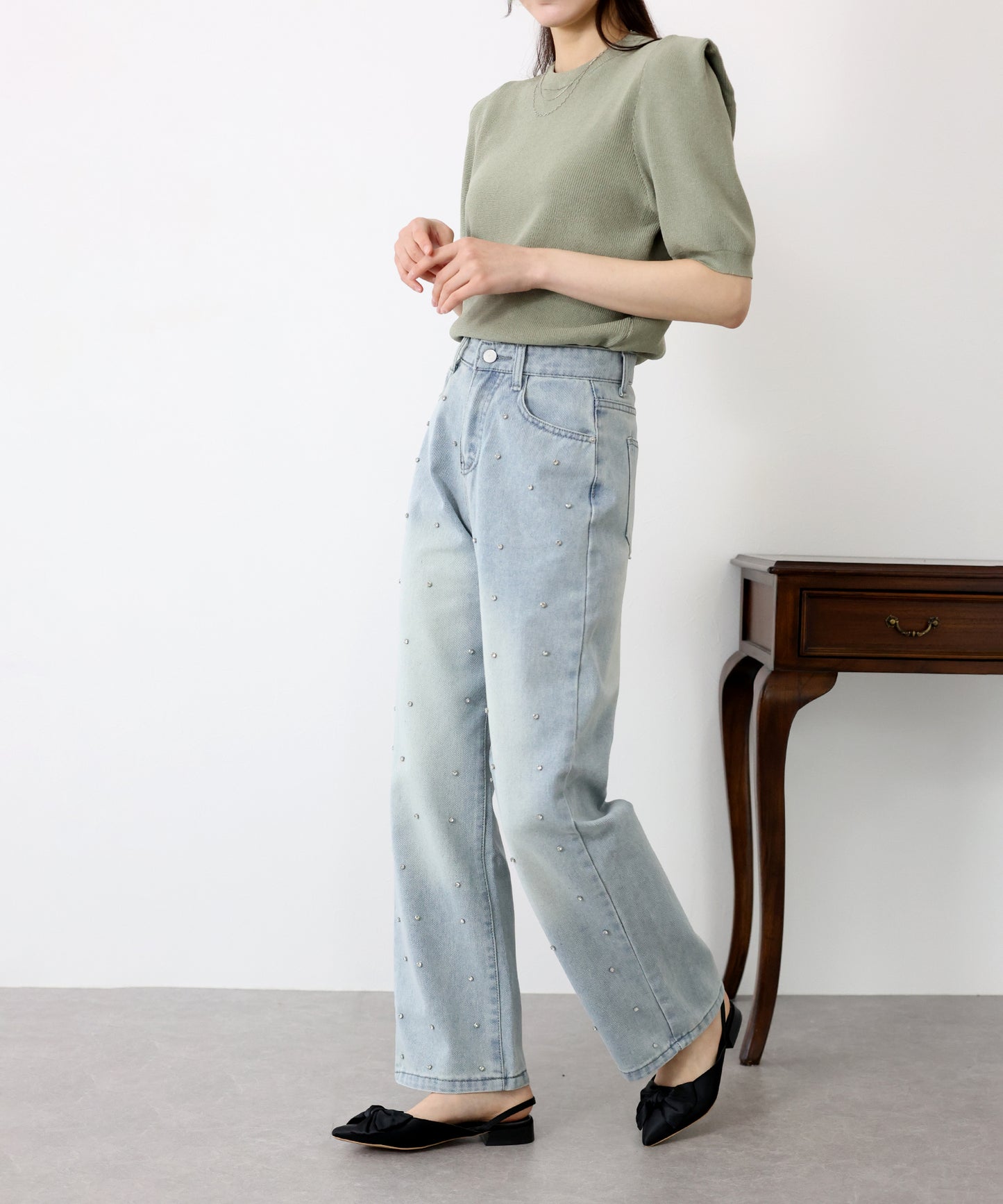 【SALE】リボン付きバックストラップミュール