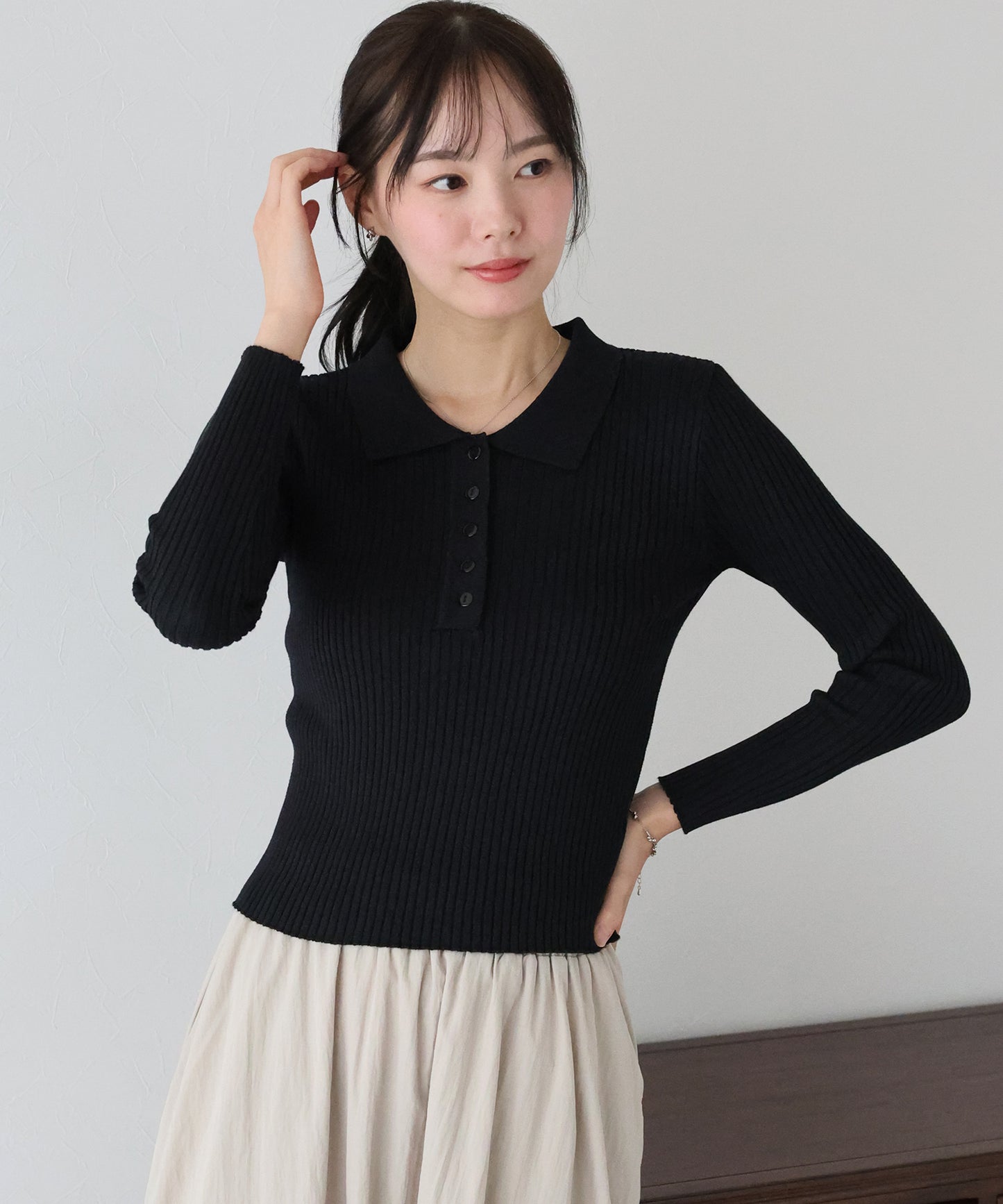 ポロ衿リブニット