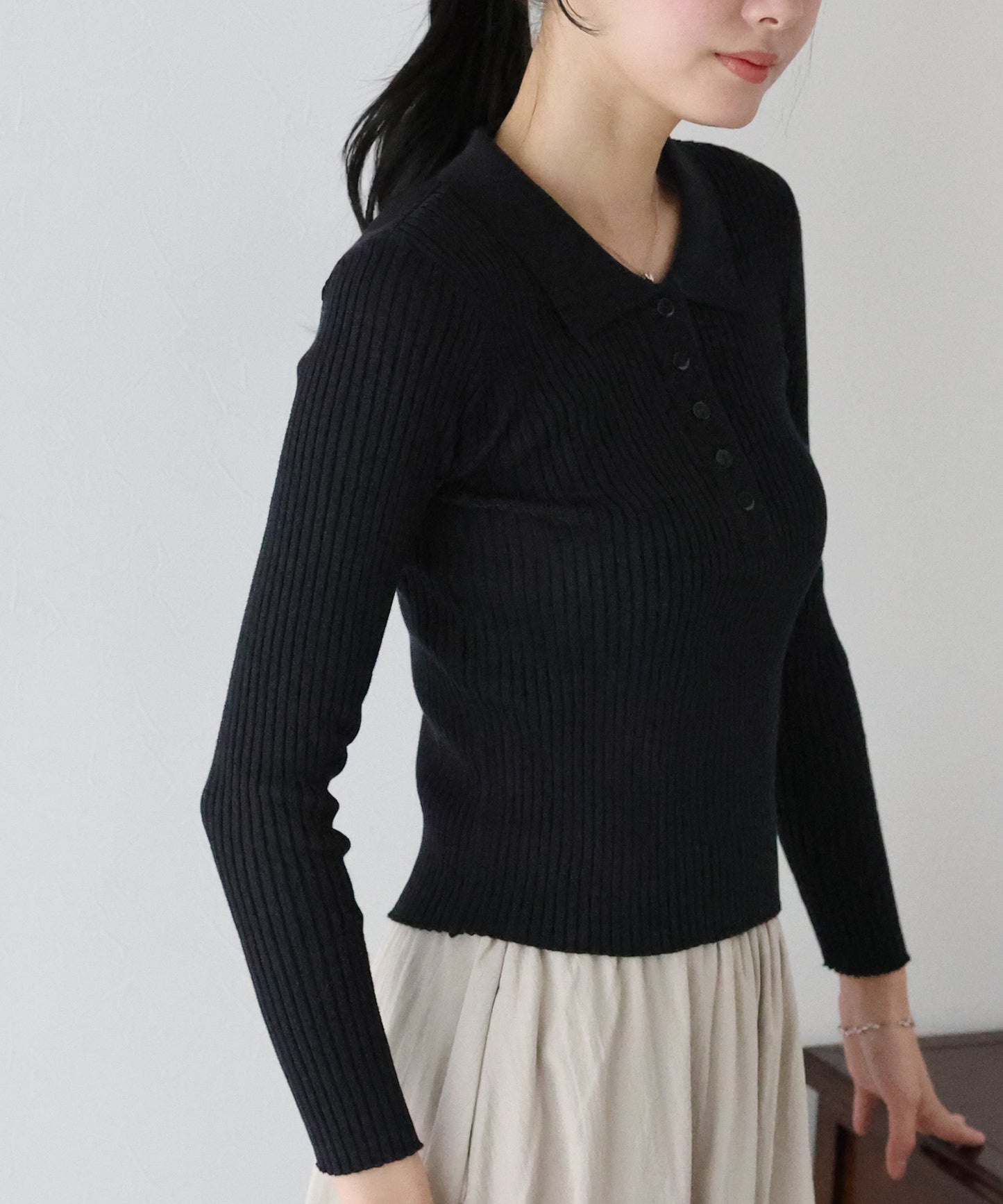 ポロ衿リブニット